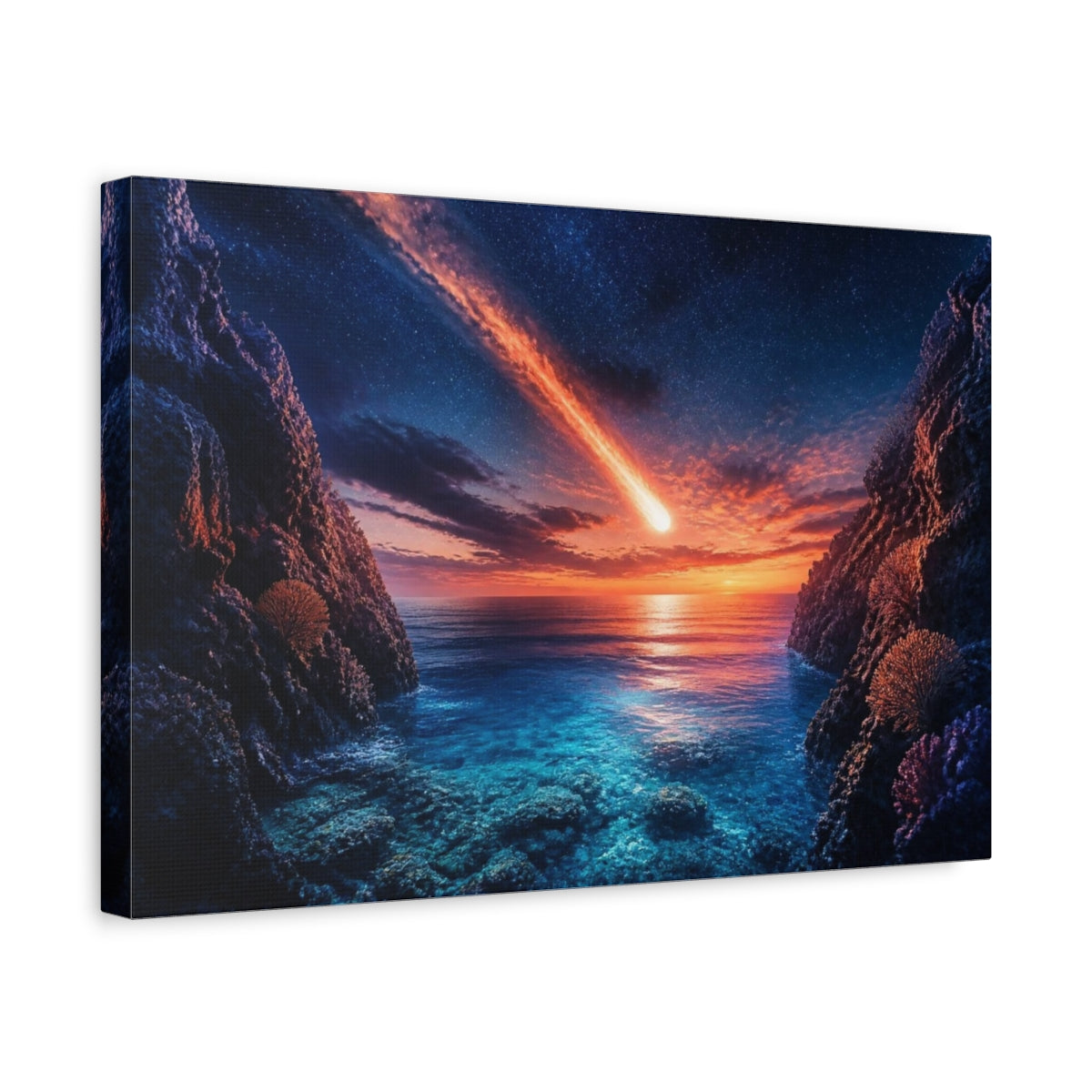 Side Mockup 4. Meteor Over Ocean shown as canvas print