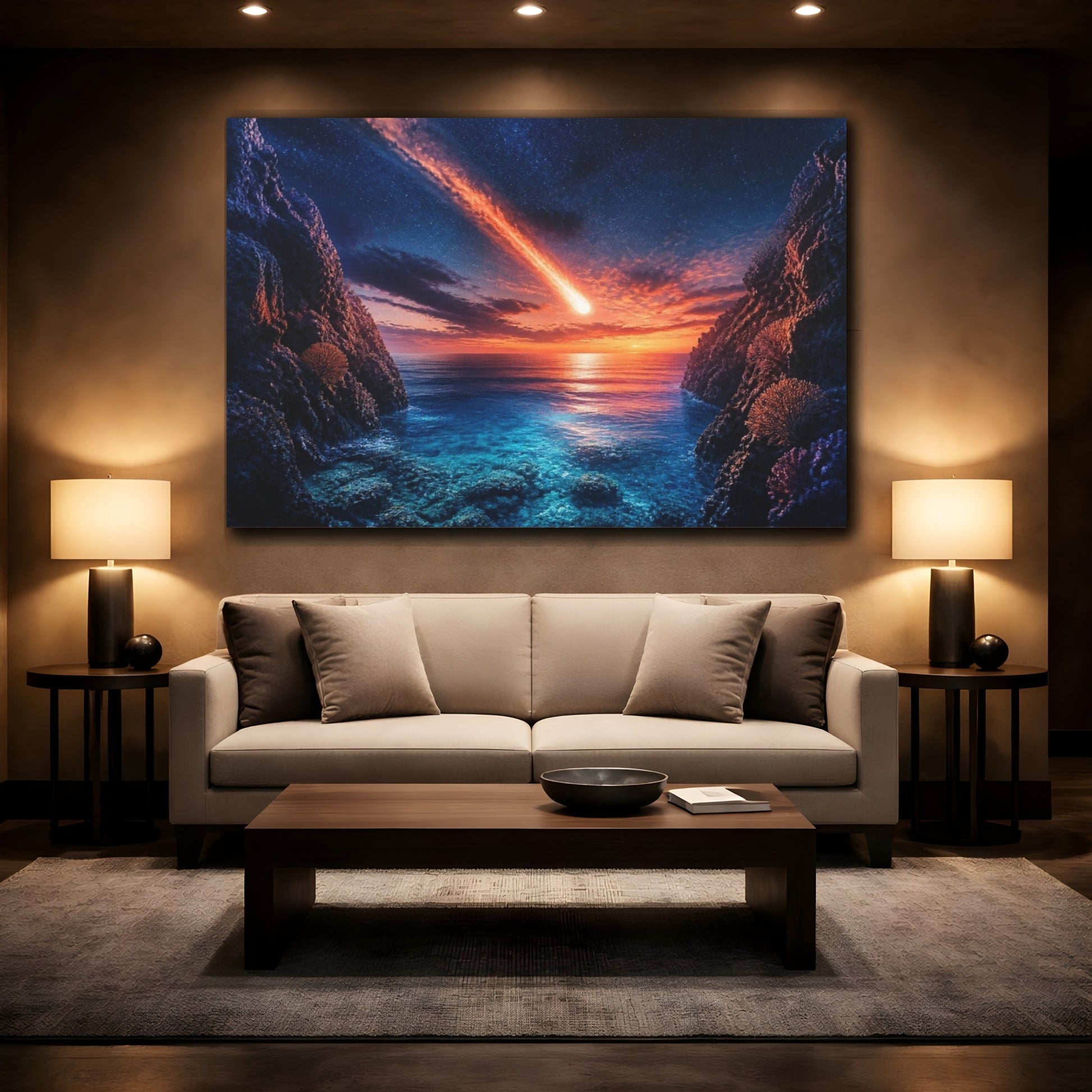Mockup 2. Meteor Over Ocean shown as canvas print