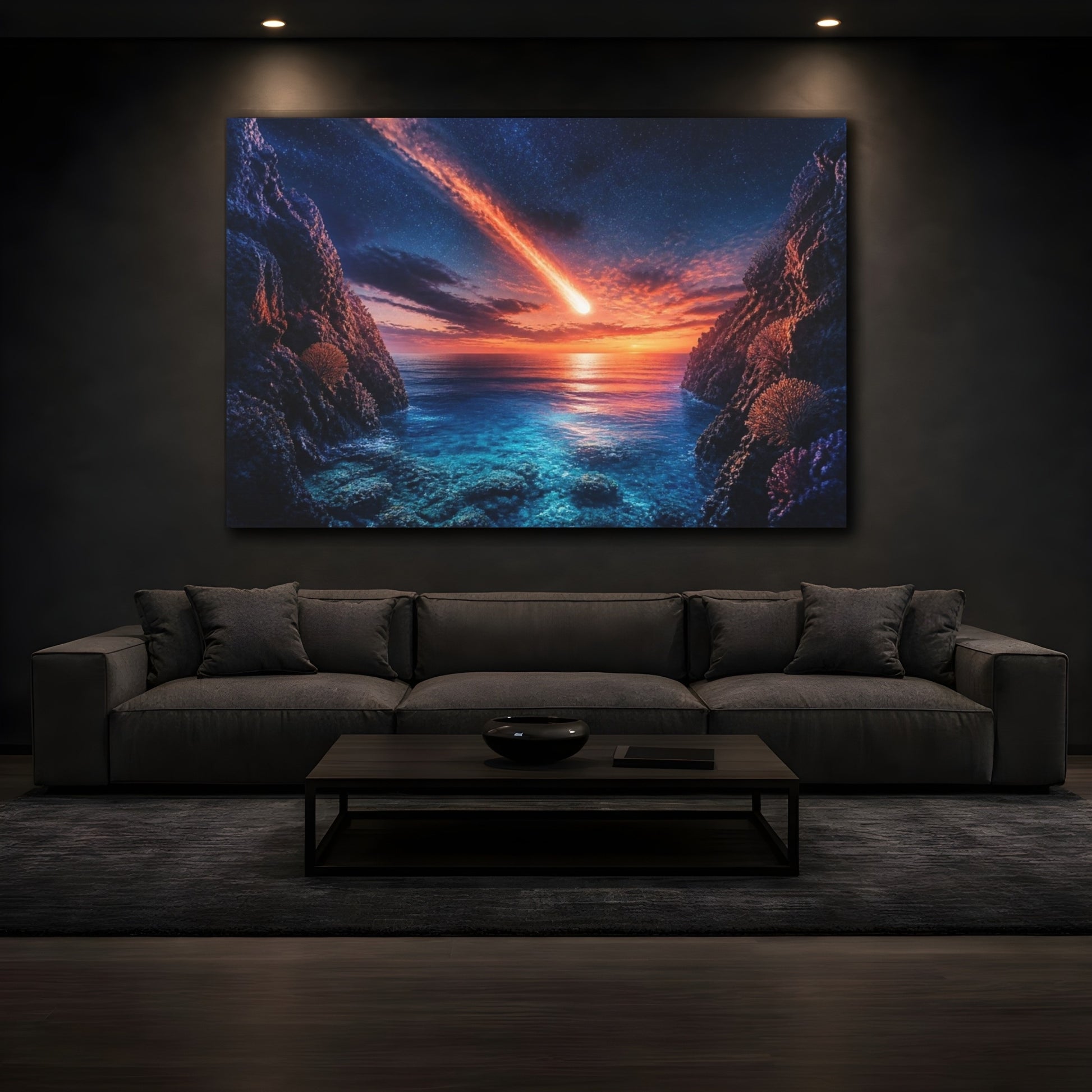 Mockup 3. Meteor Over Ocean shown as canvas print