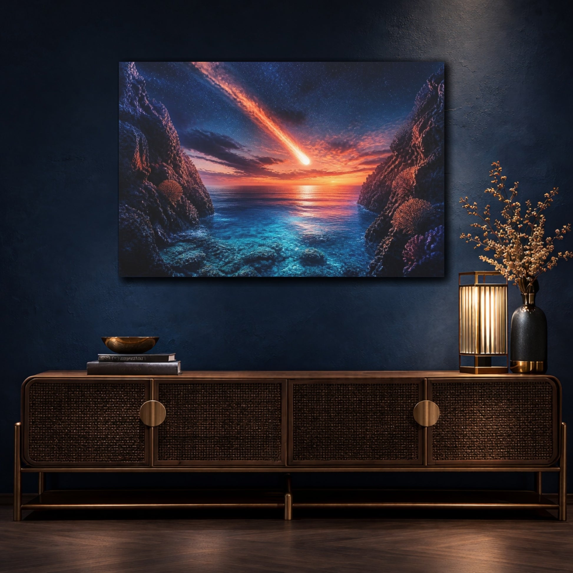 Mockup 4. Meteor Over Ocean shown as canvas print