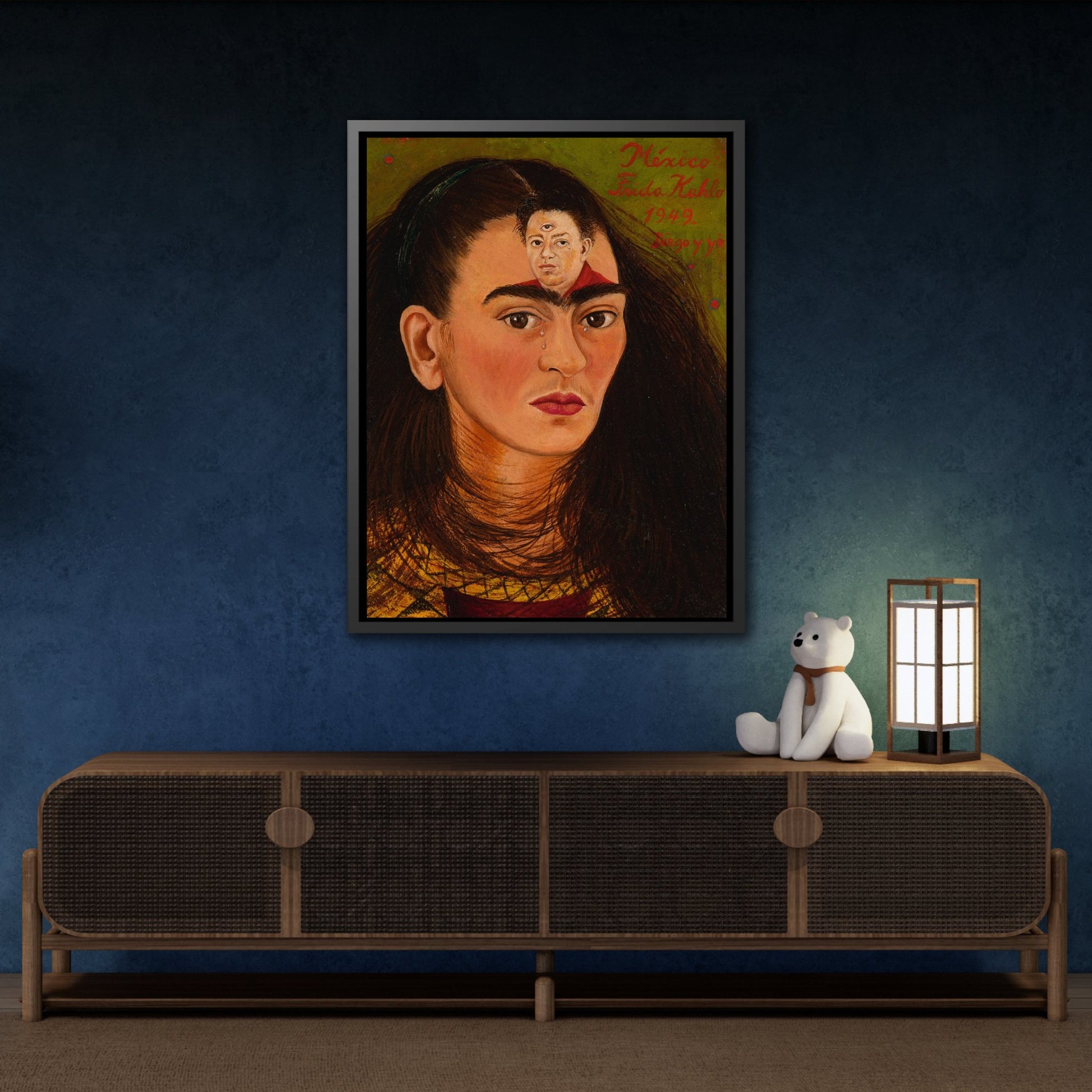 Mexican Wall Art Painting Reproduction in Exclusive Frame - Frida Kahlo Diego y yo Canvas Prints