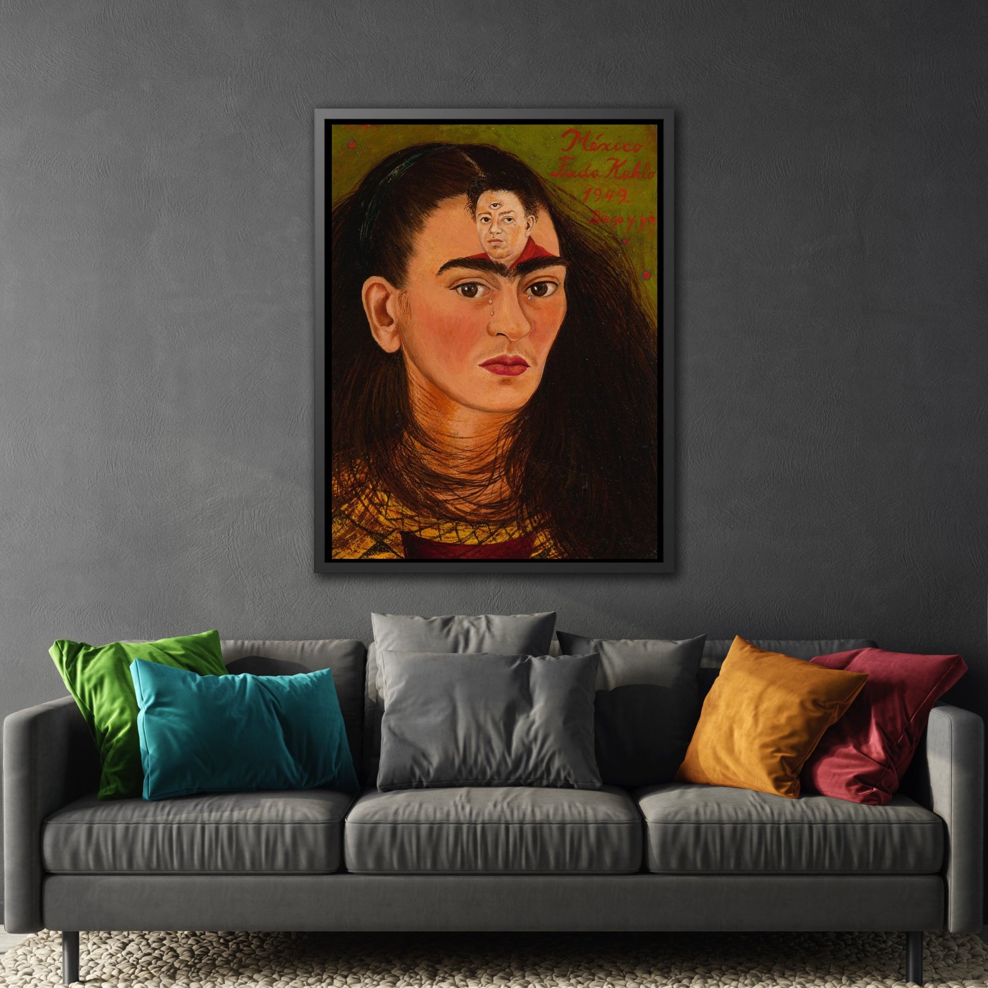 Mexican Wall Art Painting Reproduction in Exclusive Frame - Frida Kahlo Diego y yo Canvas Prints