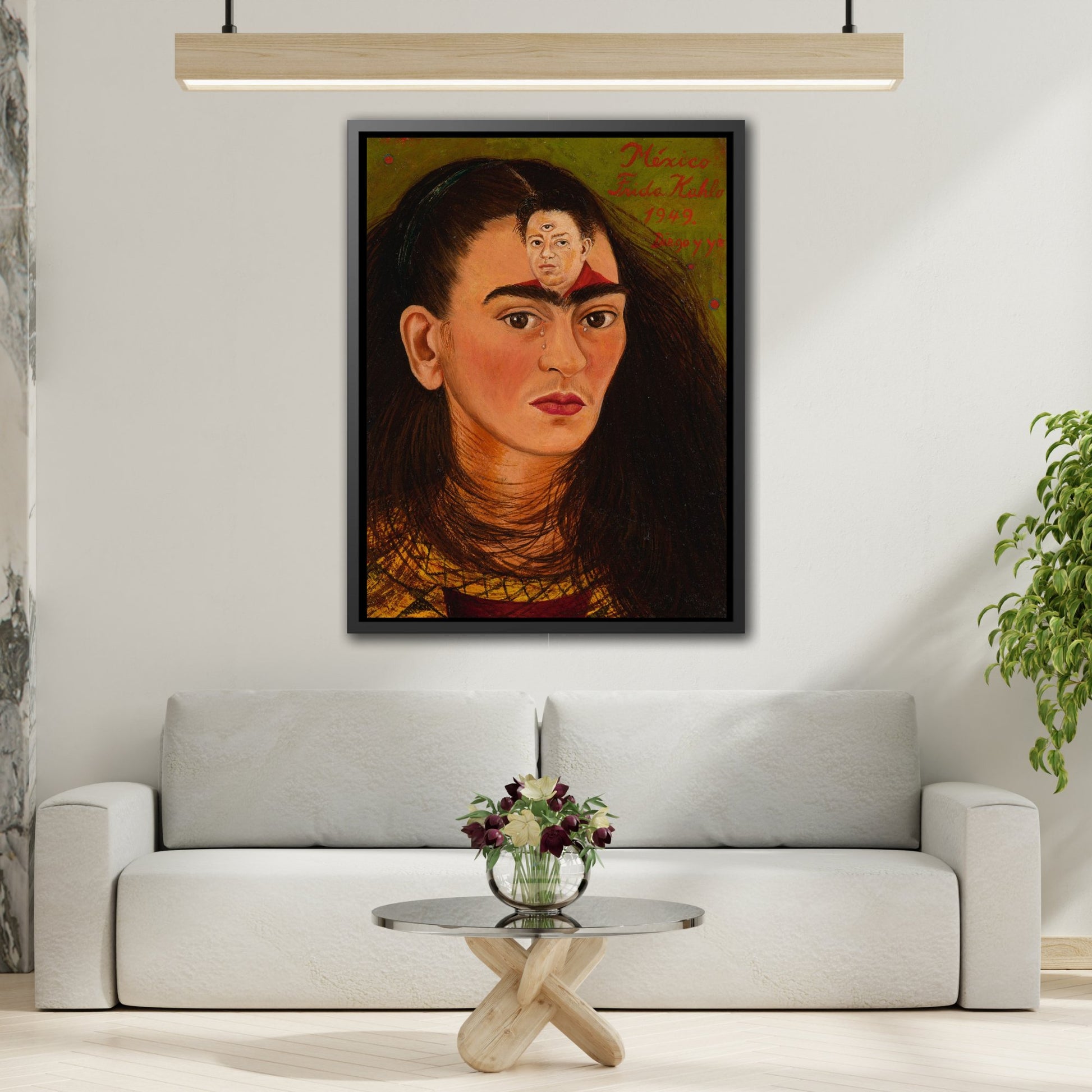 Mexican Wall Art Painting Reproduction in Exclusive Frame - Frida Kahlo Diego y yo Canvas Prints