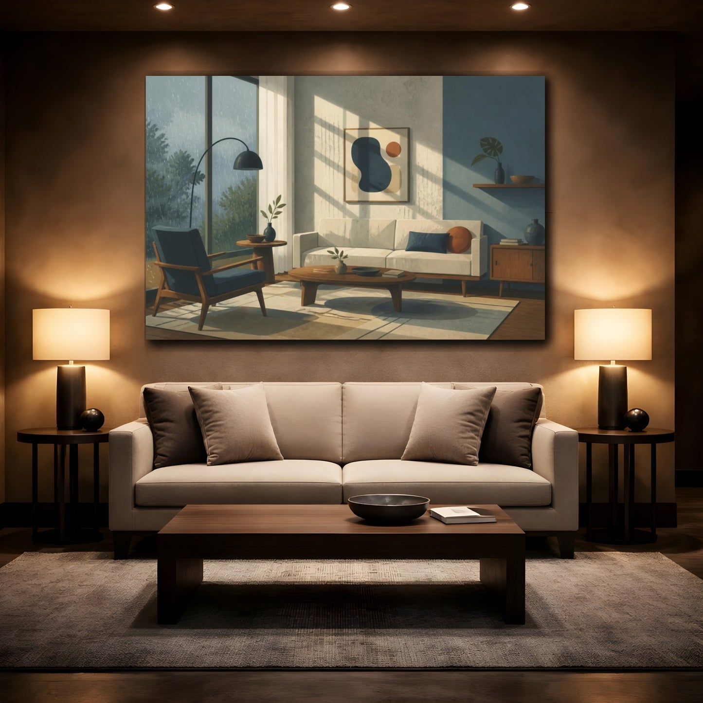Mockup 2. Mid-Century Living Room Sofa shown as canvas print