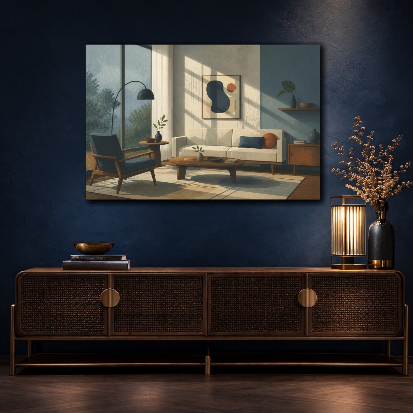 Mockup 4. Mid-Century Living Room Sofa shown as canvas print