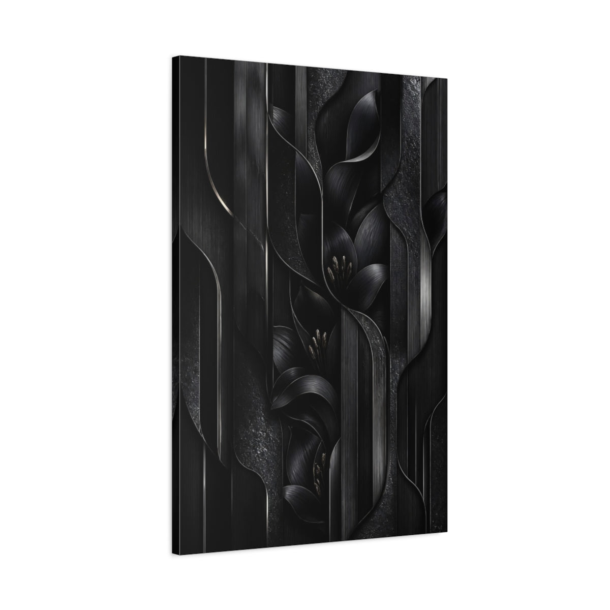 Main Mockup. Midnight Black Lily Panels shown as canvas print