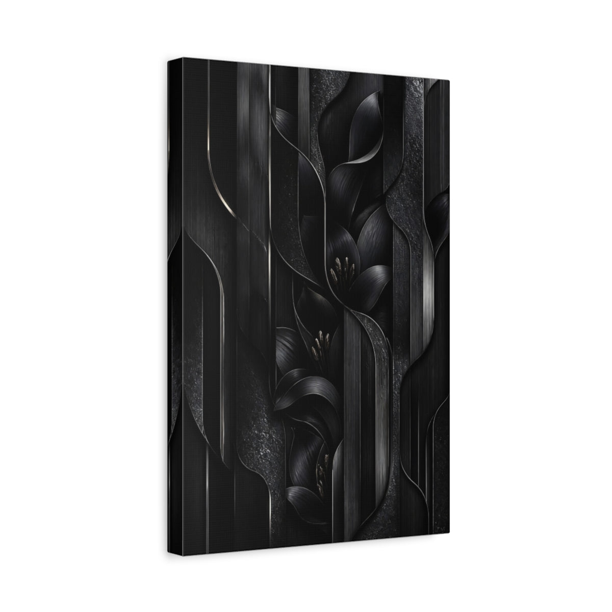 Side Mockup 4. Midnight Black Lily Panels shown as canvas print