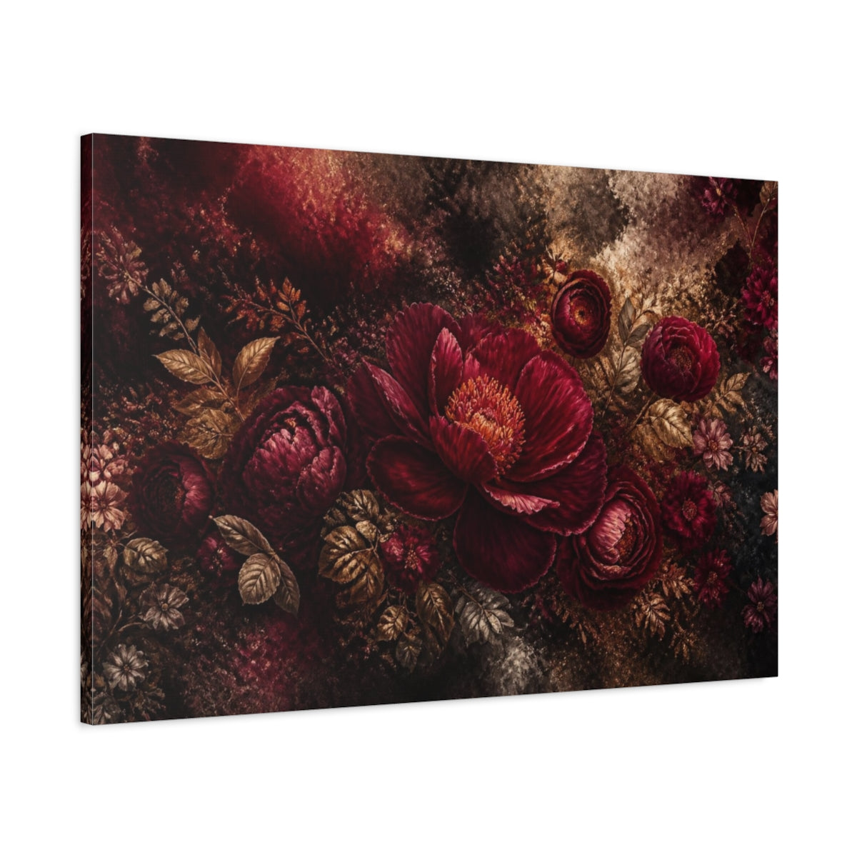 Main Mockup. Midnight Burgundy Peony shown as canvas print