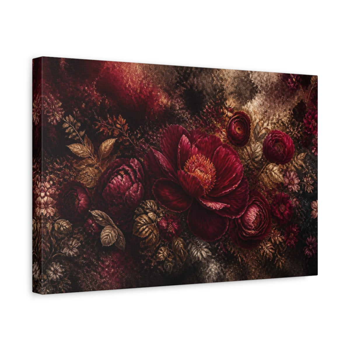 Side Mockup 4. Midnight Burgundy Peony shown as canvas print