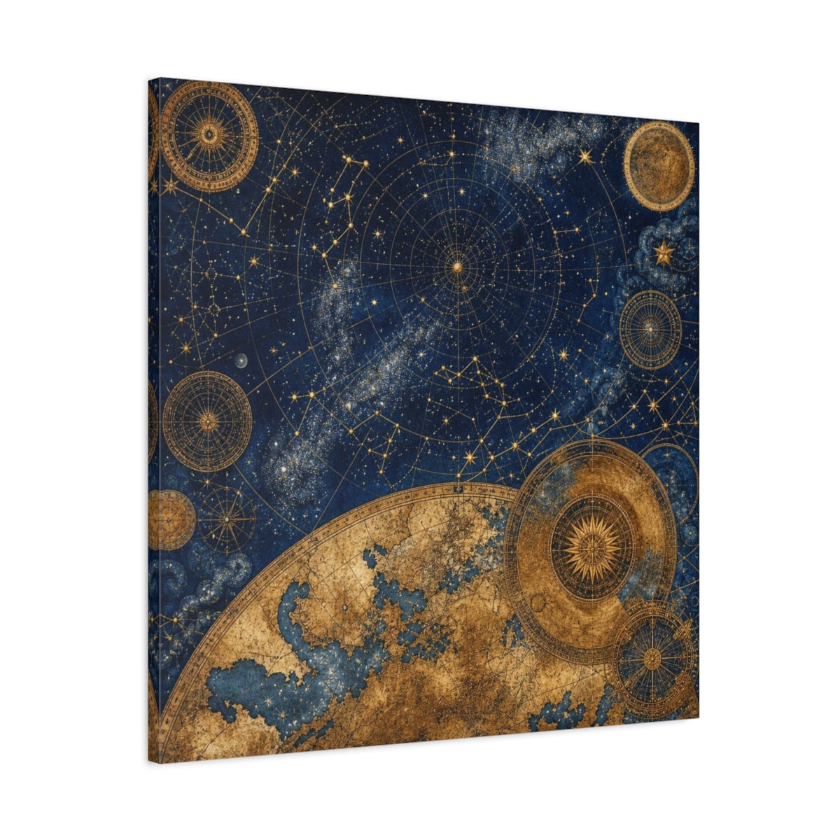 Side Mockup 3. Midnight Celestial Map shown as canvas print