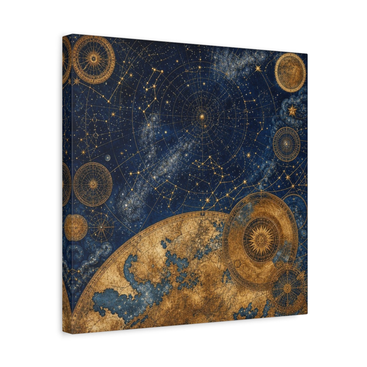 Side Mockup 6. Midnight Celestial Map shown as canvas print