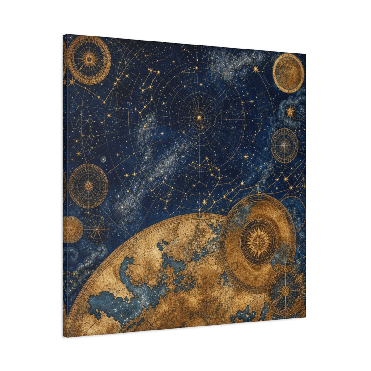 Side Mockup 1. Midnight Celestial Map shown as canvas print