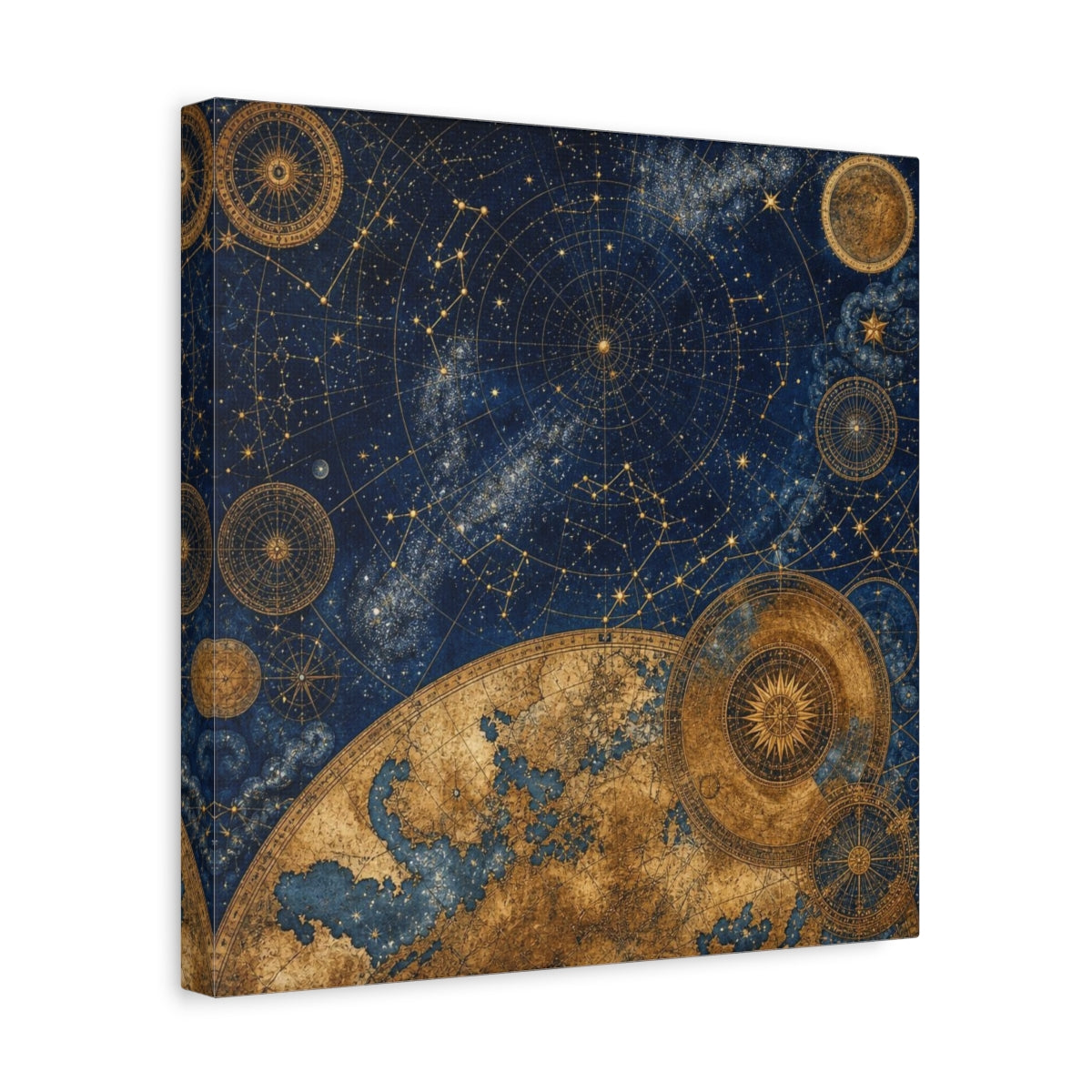 Side Mockup 7. Midnight Celestial Map shown as canvas print