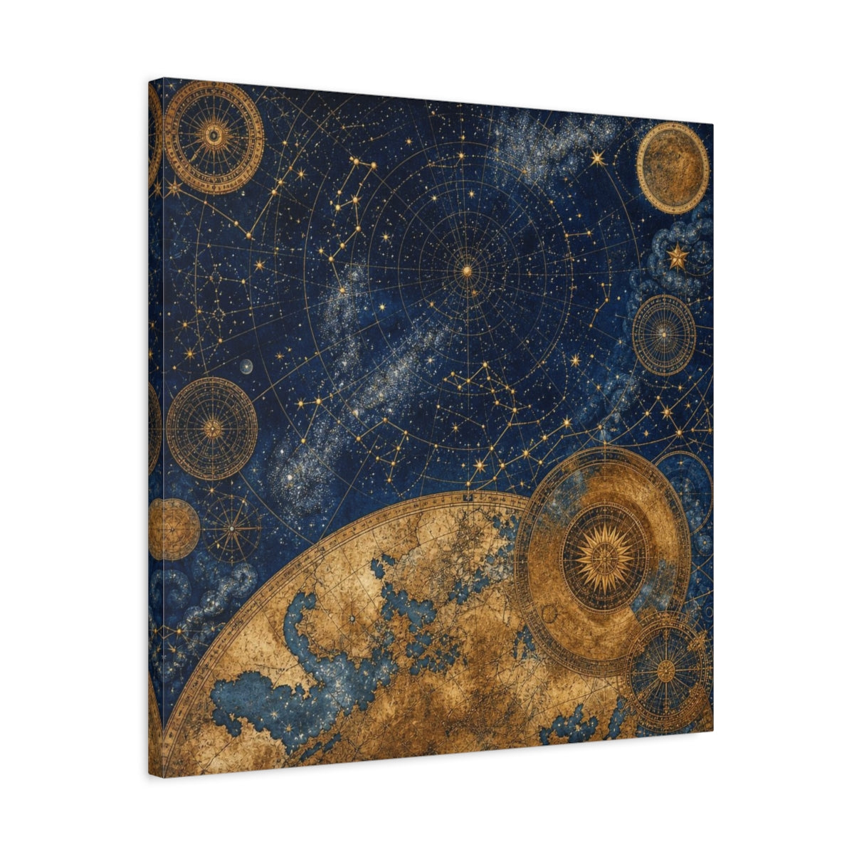 Side Mockup 4. Midnight Celestial Map shown as canvas print