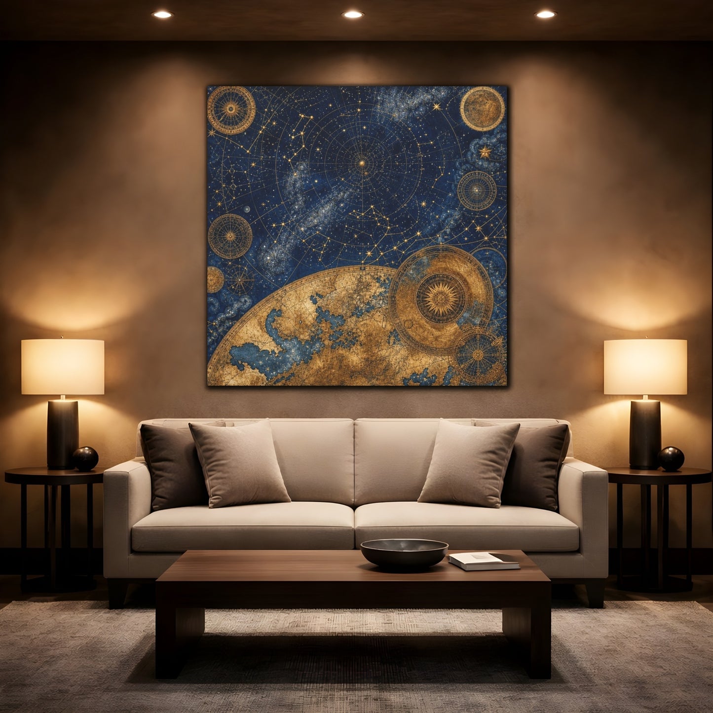 Mockup 2. Midnight Celestial Map shown as canvas print