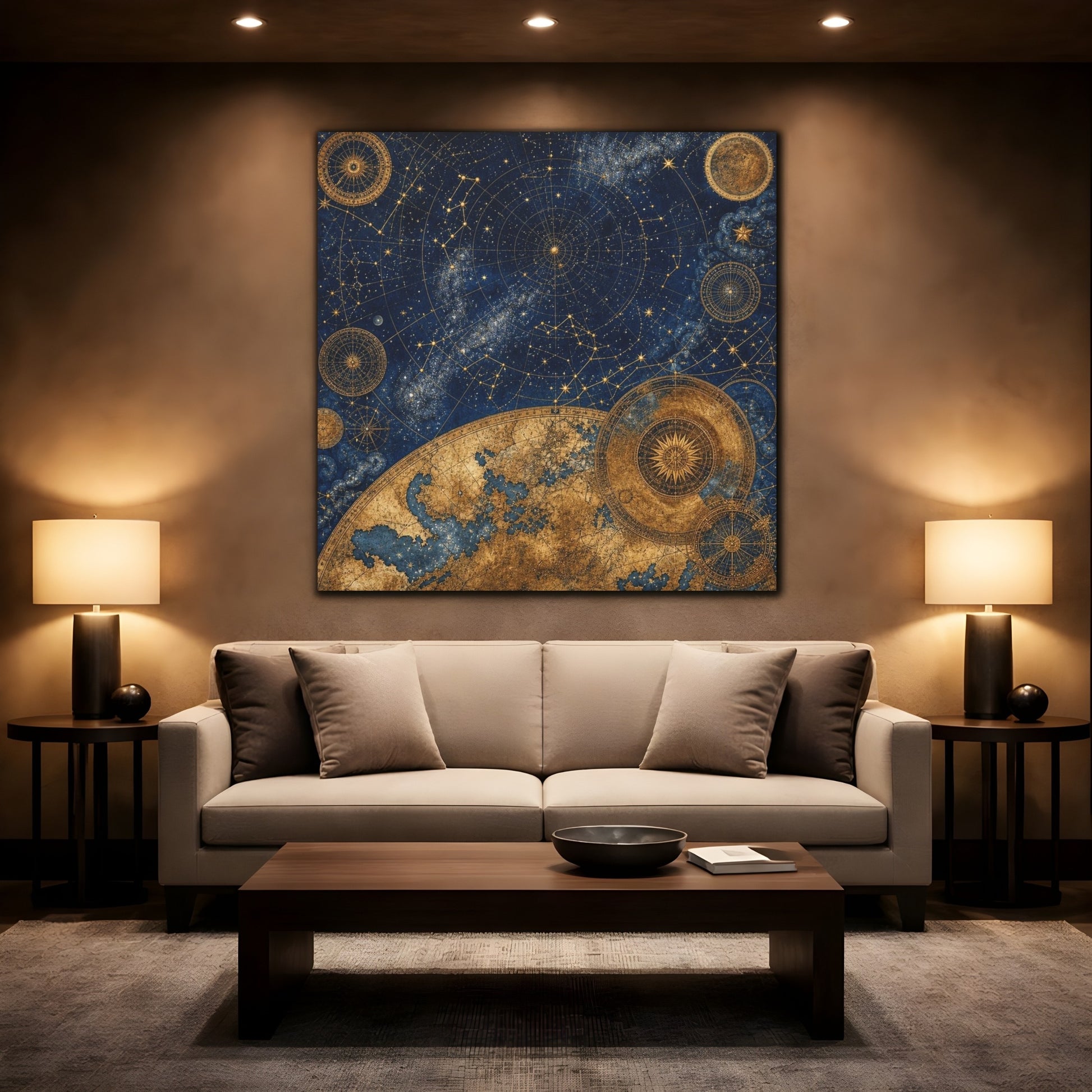 Mockup 2. Midnight Celestial Map shown as canvas print