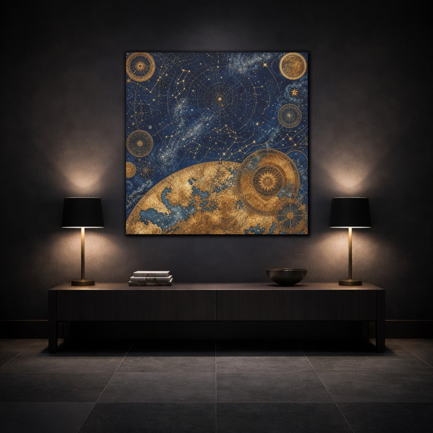 Mockup 3. Midnight Celestial Map shown as canvas print