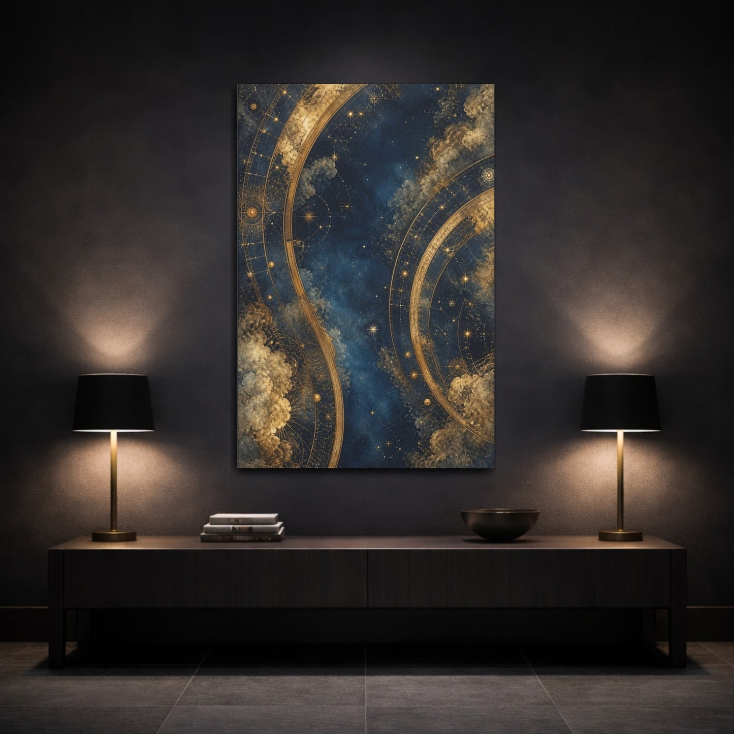 Mockup 3. Midnight Celestial Map shown as canvas print