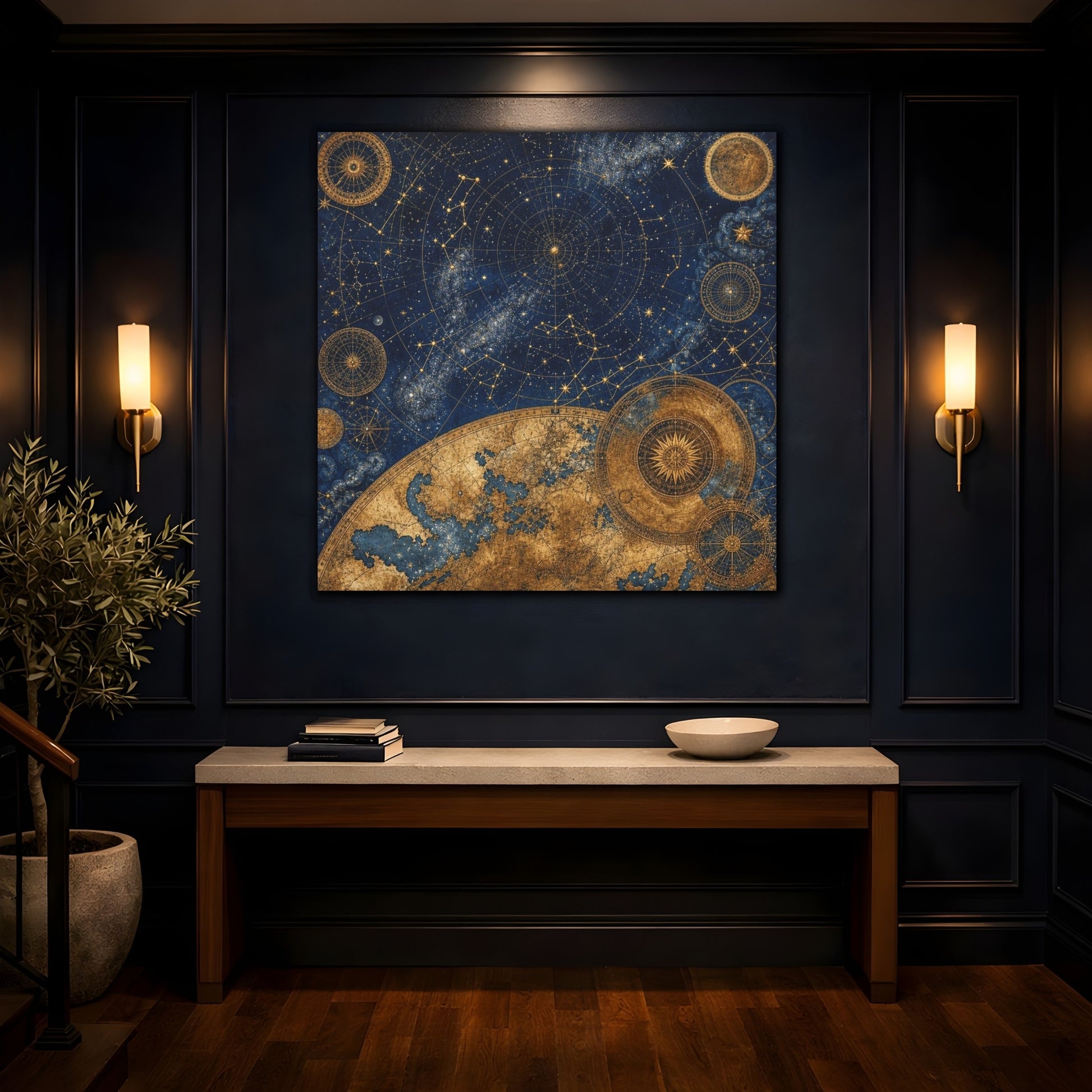 Mockup 4. Midnight Celestial Map shown as canvas print