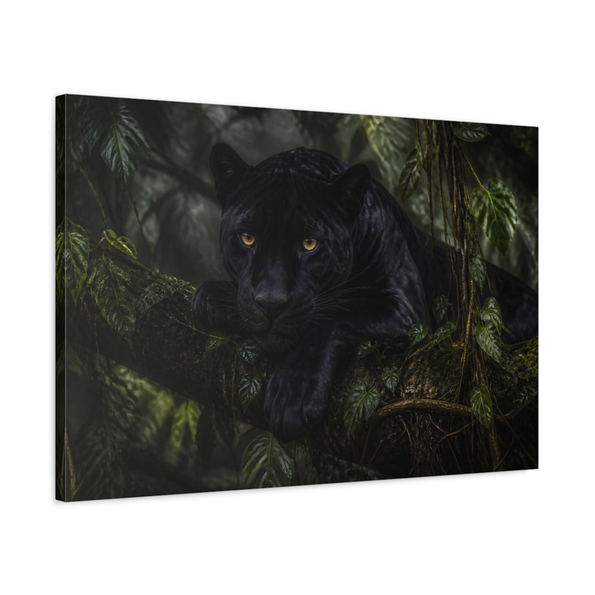 Side Mockup 2. Midnight Jungle Panther shown as canvas print