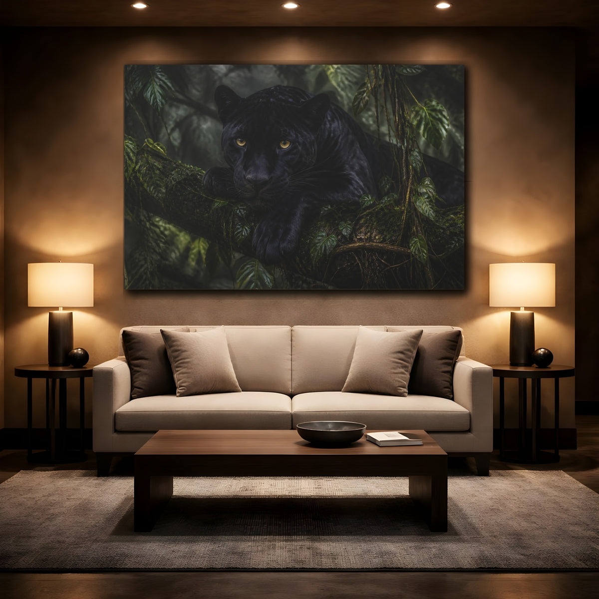 Mockup 2. Midnight Jungle Panther shown as canvas print
