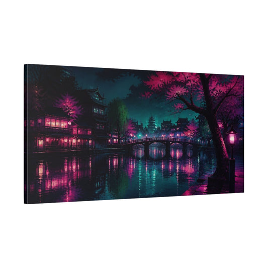 Main Mockup. Midnight Sakura Canal shown as canvas print