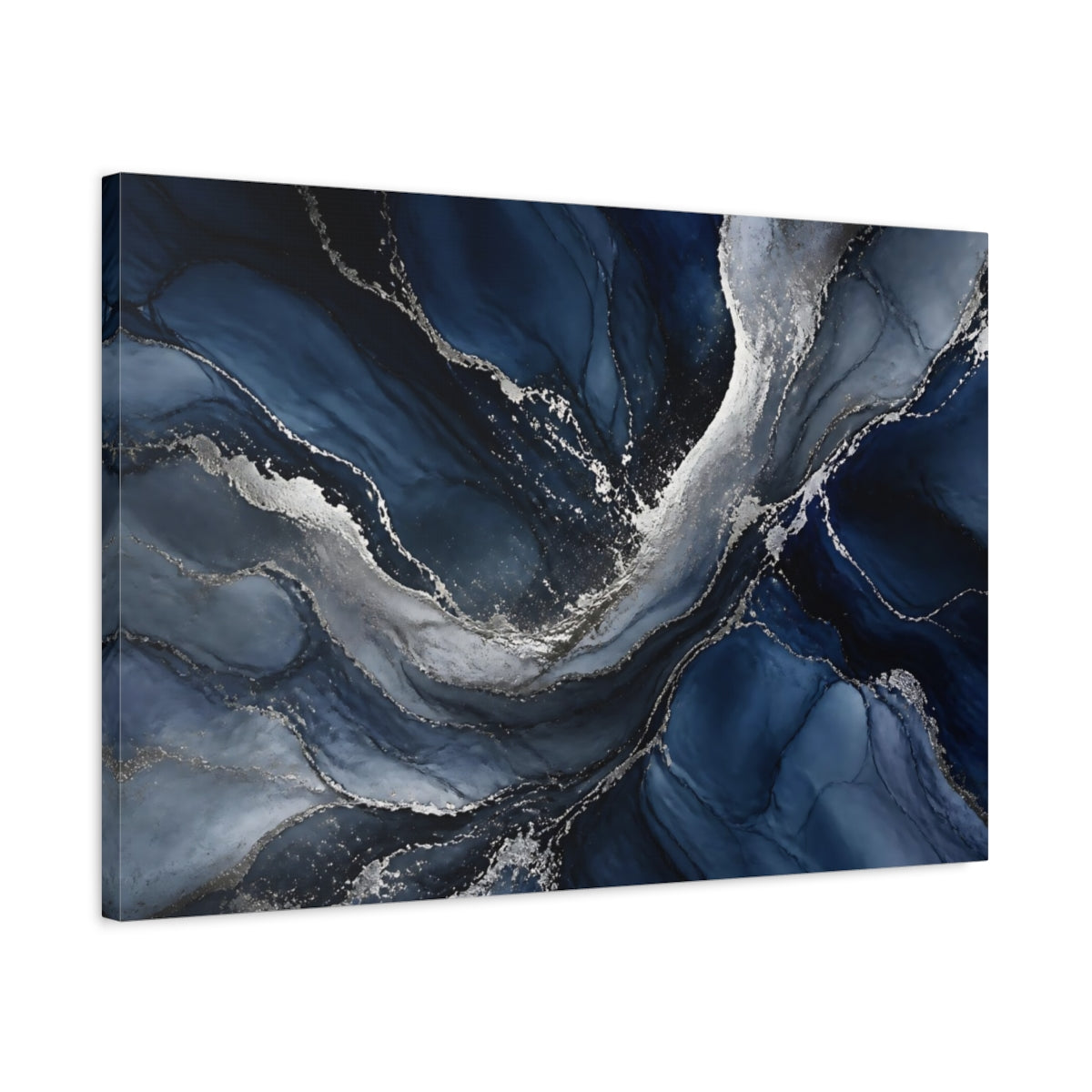 Side Mockup 2. Midnight Silver Veins shown as canvas print