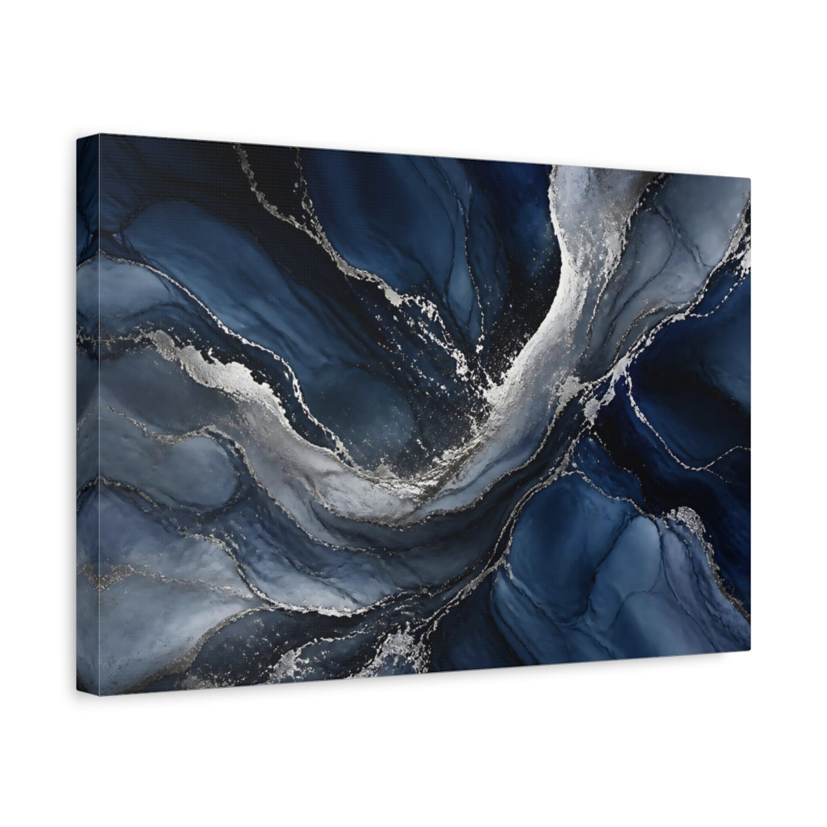 Side Mockup 4. Midnight Silver Veins shown as canvas print