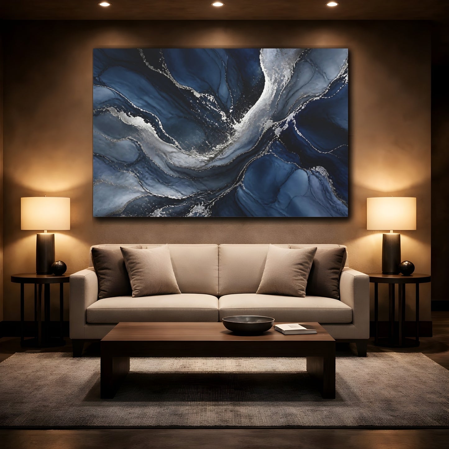 Mockup 2. Midnight Silver Veins shown as canvas print