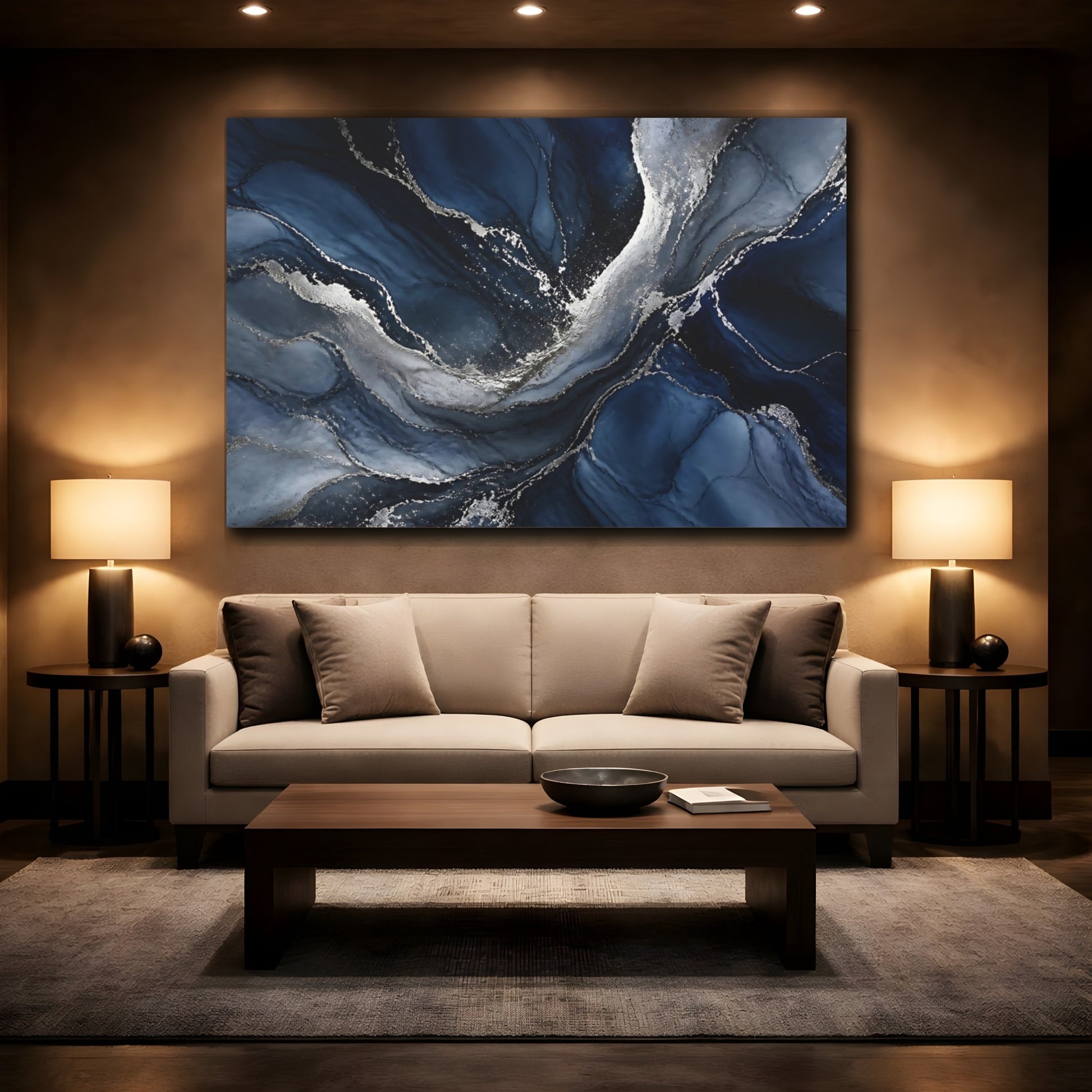 Mockup 2. Midnight Silver Veins shown as canvas print