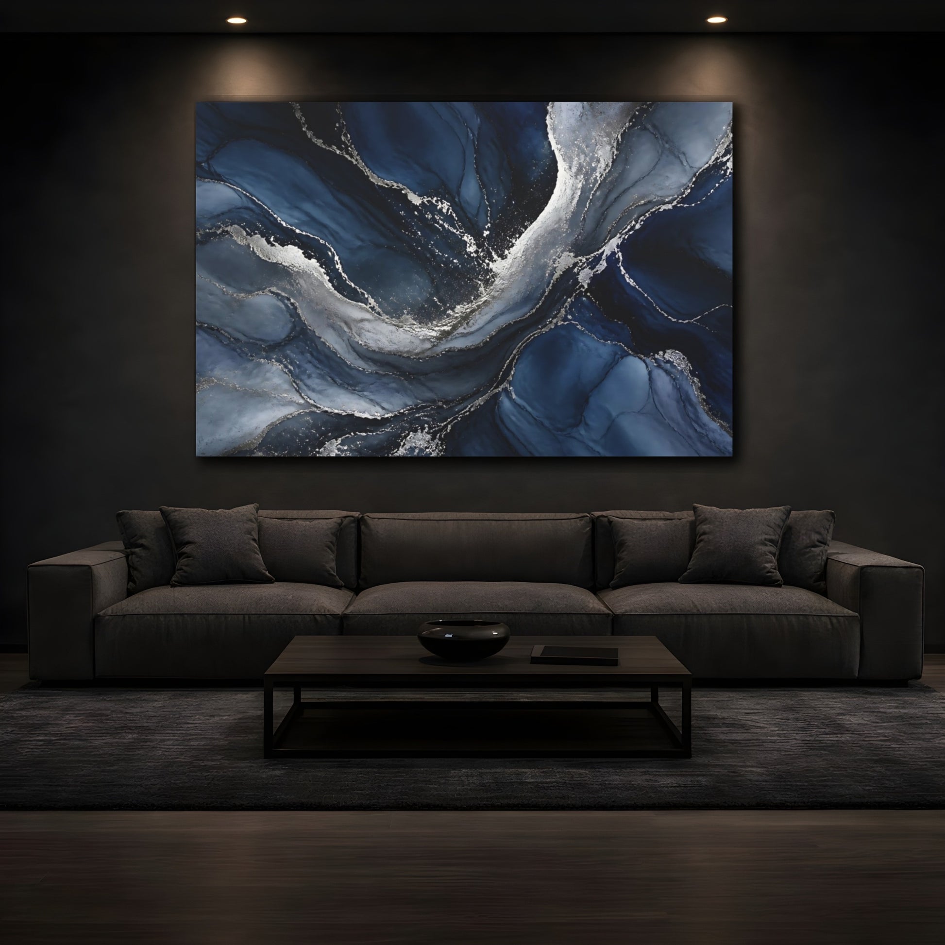 Mockup 3. Midnight Silver Veins shown as canvas print