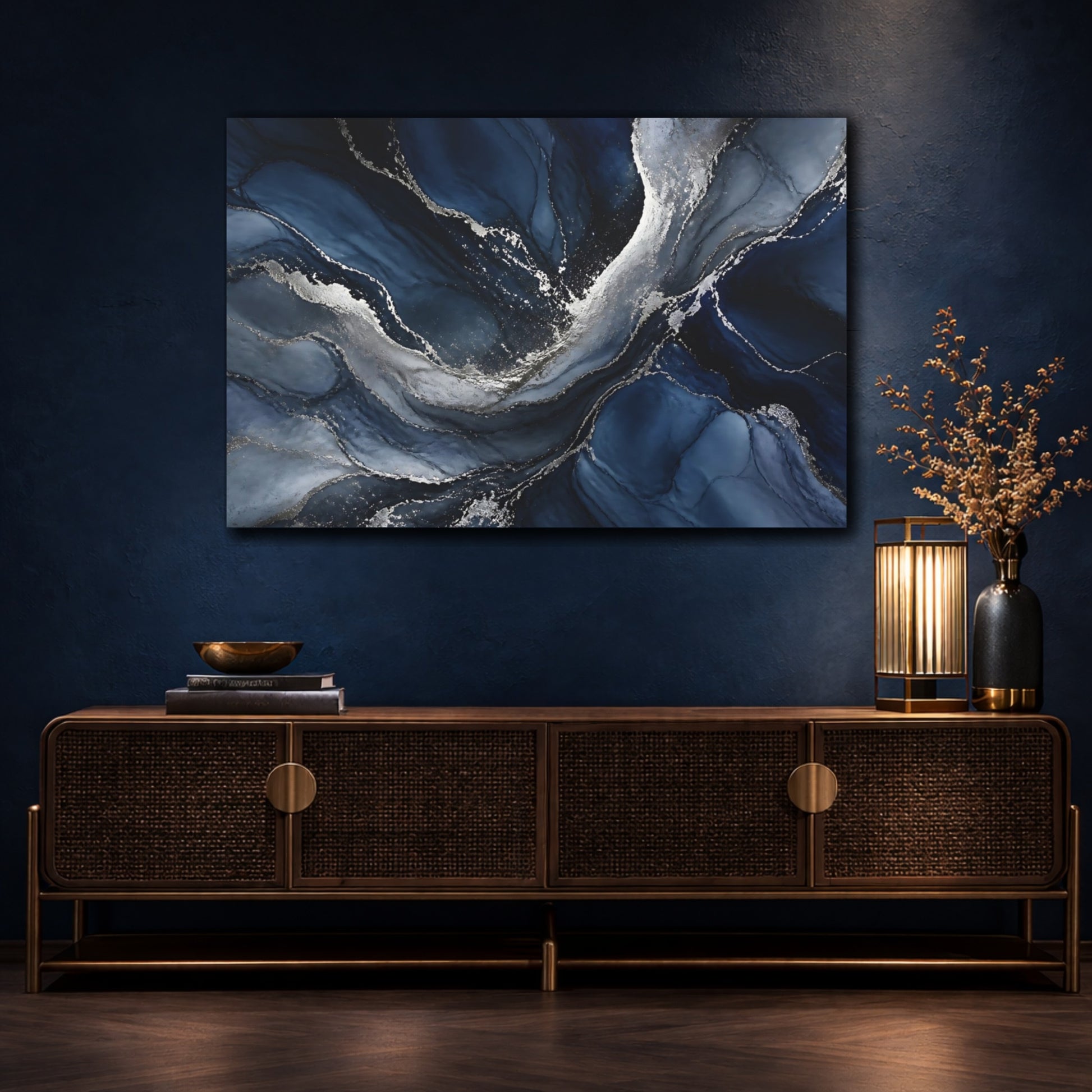 Mockup 4. Midnight Silver Veins shown as canvas print
