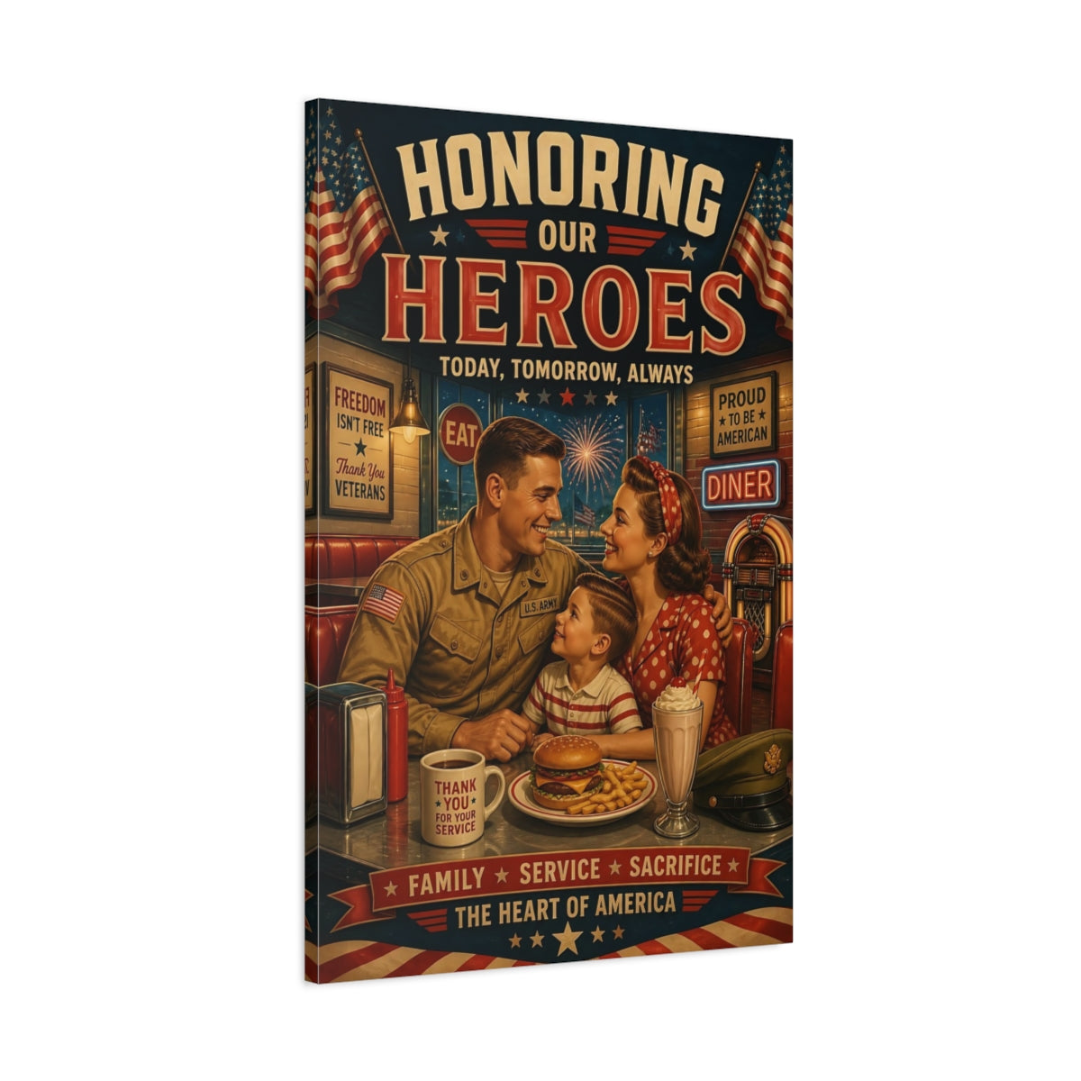 Main Mockup. Military Family Diner Tribute shown as canvas print