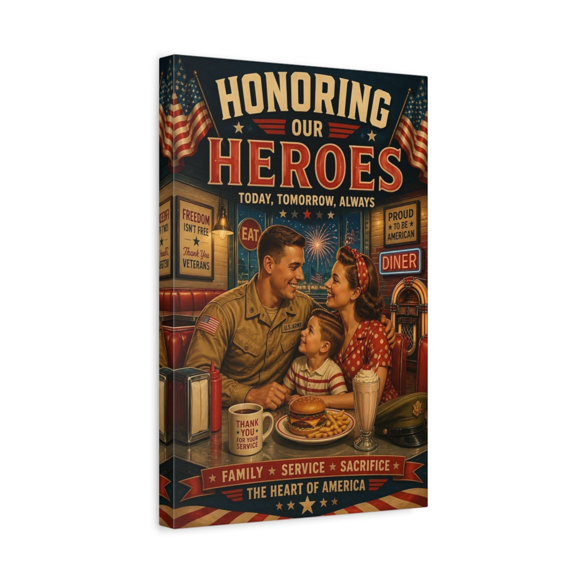 Side Mockup 4. Military Family Diner Tribute shown as canvas print