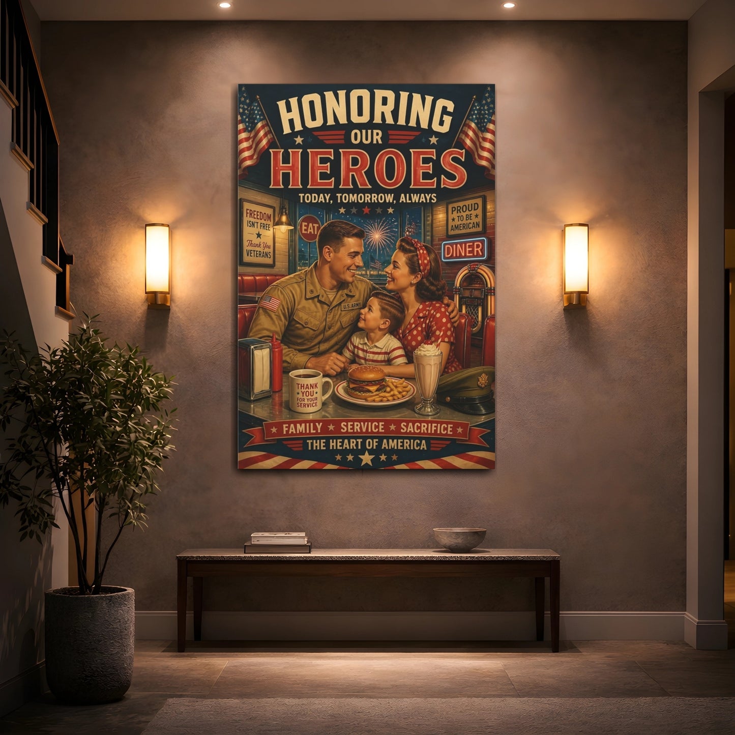 Mockup 2. Military Family Diner Tribute shown as canvas print