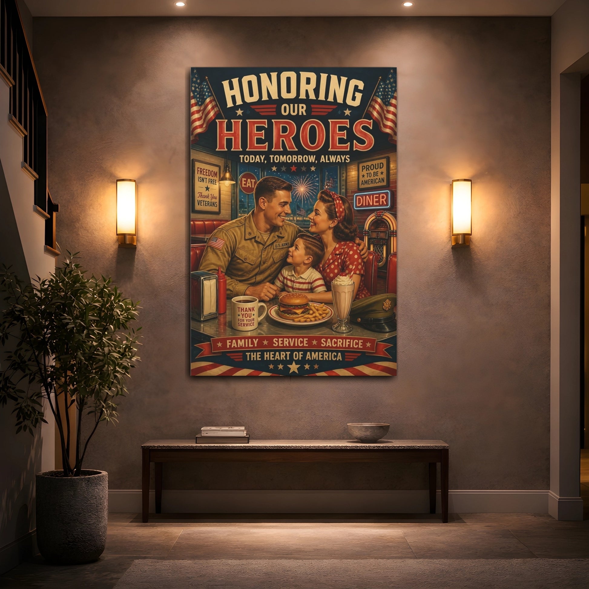 Mockup 2. Military Family Diner Tribute shown as canvas print