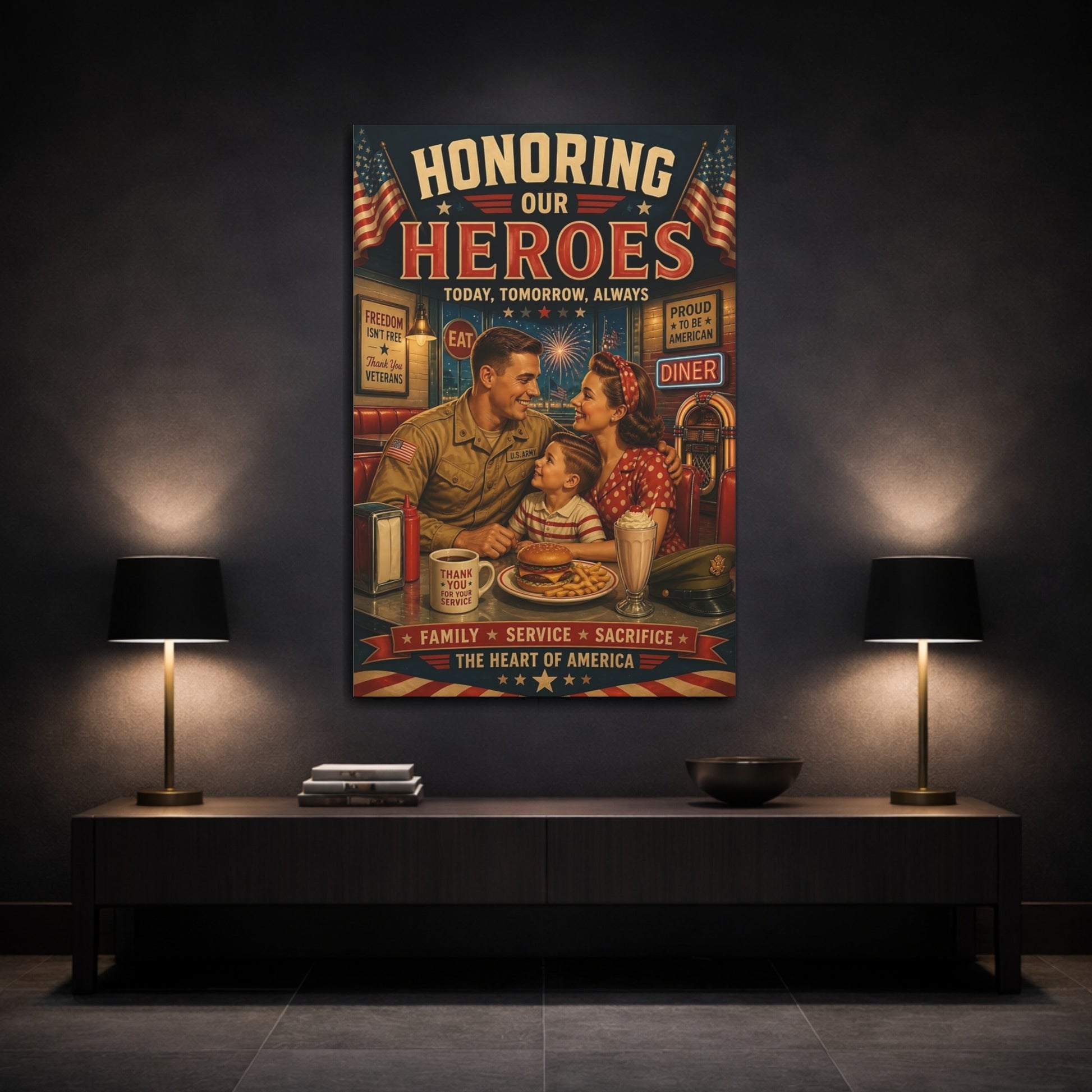 Mockup 3. Military Family Diner Tribute shown as canvas print