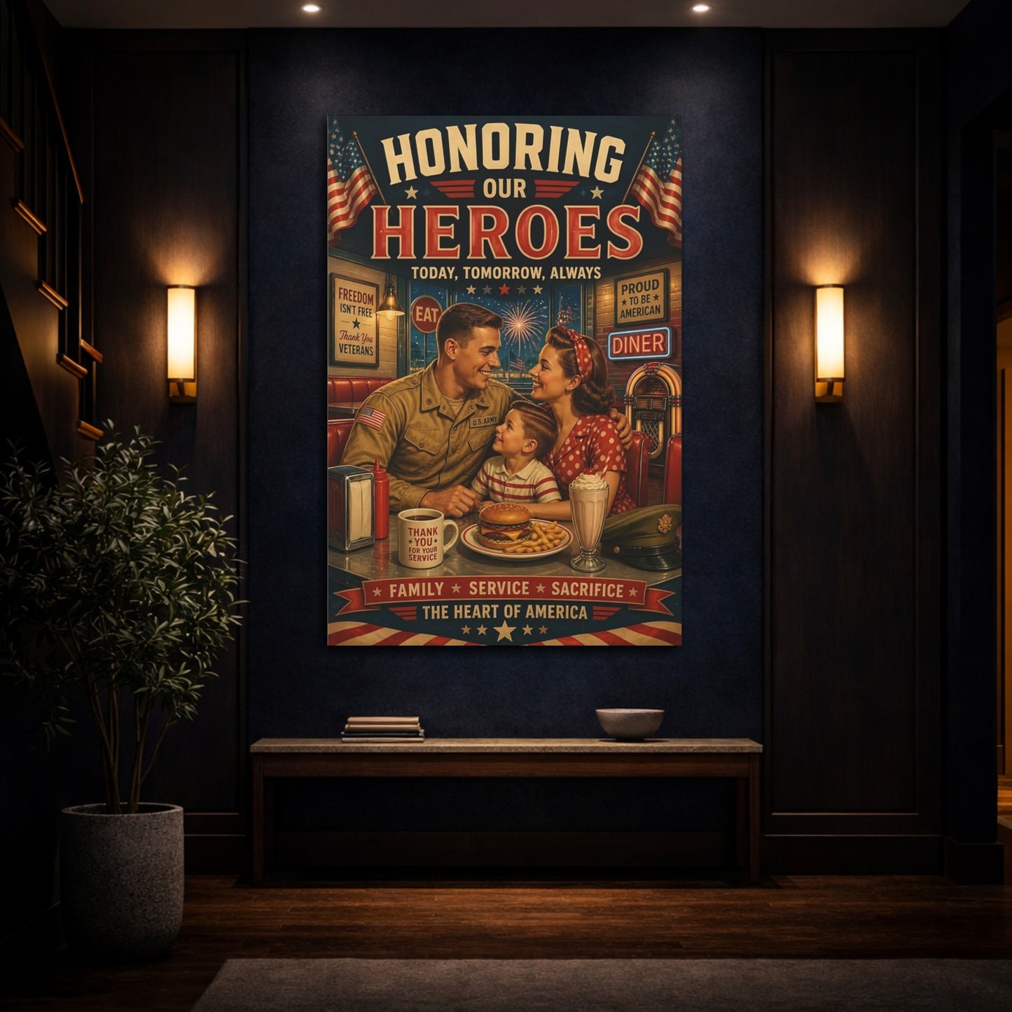 Mockup 4. Military Family Diner Tribute shown as canvas print