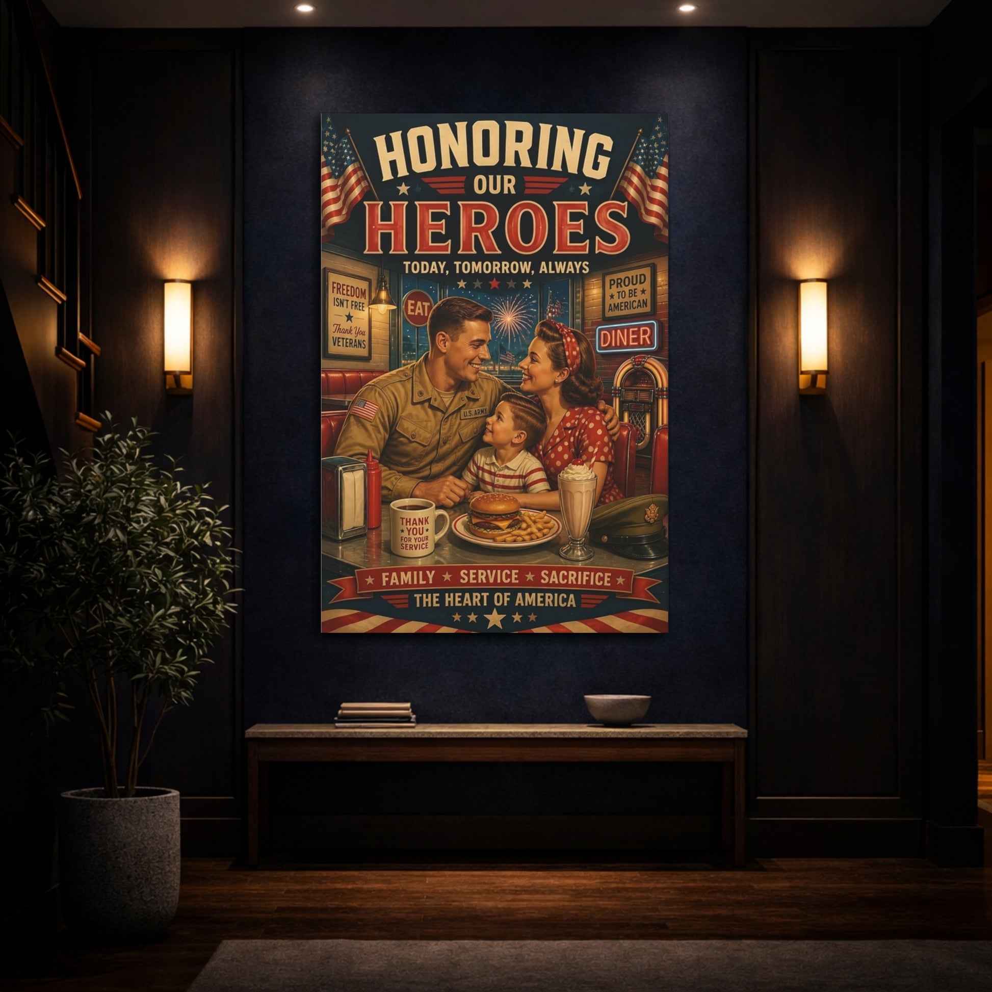 Mockup 4. Military Family Diner Tribute shown as canvas print