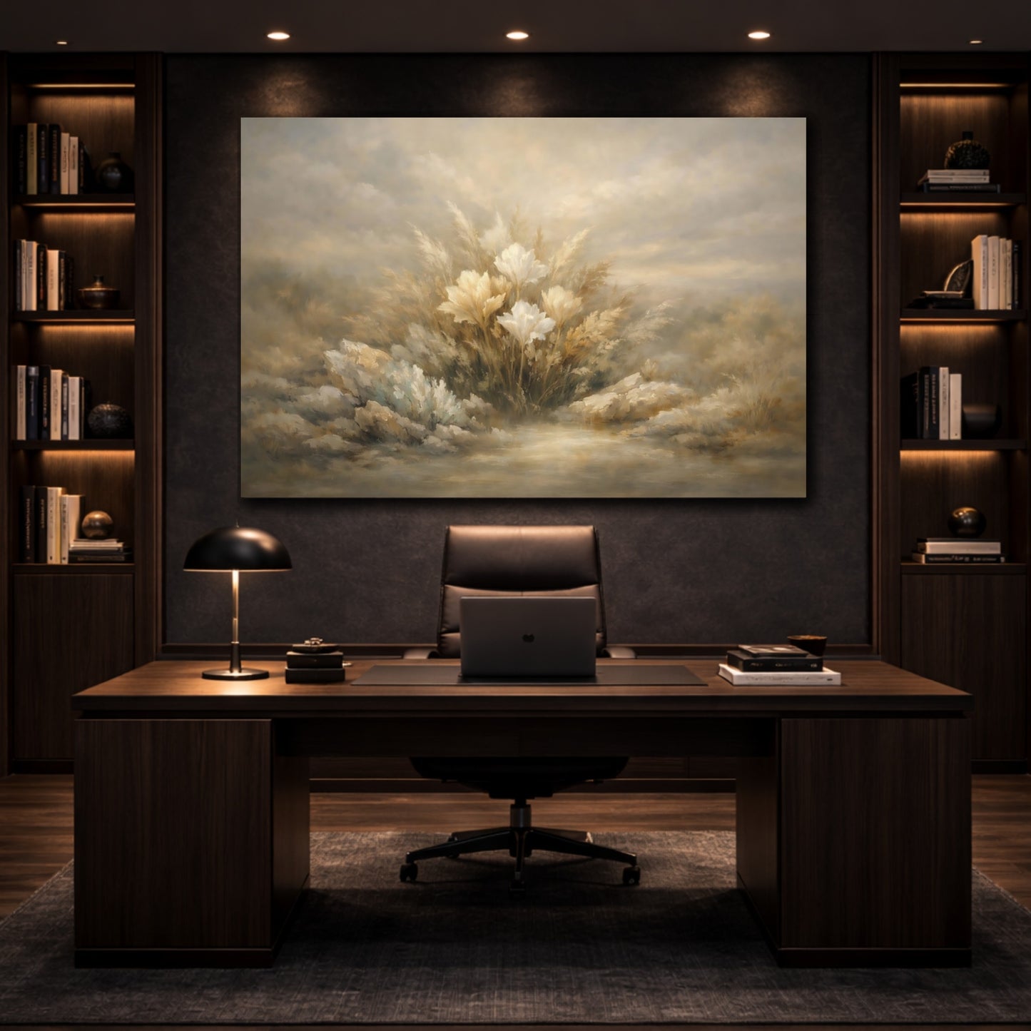 Mockup 4. Mineral Abstract Botanical Dramatic Shadow Field shown as stretched canvas wall art