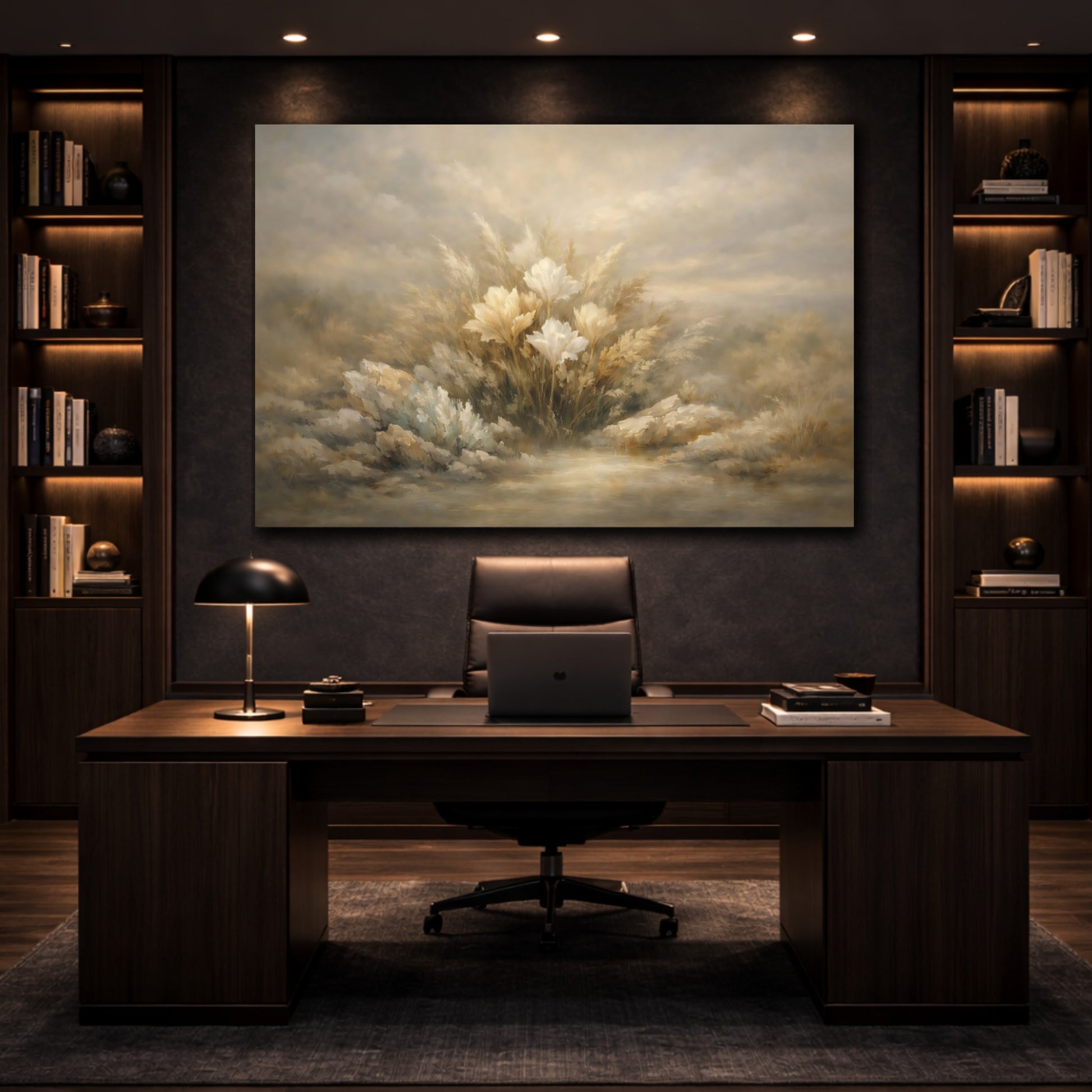 Mockup 4. Mineral Abstract Botanical Dramatic Shadow Field shown as stretched canvas wall art