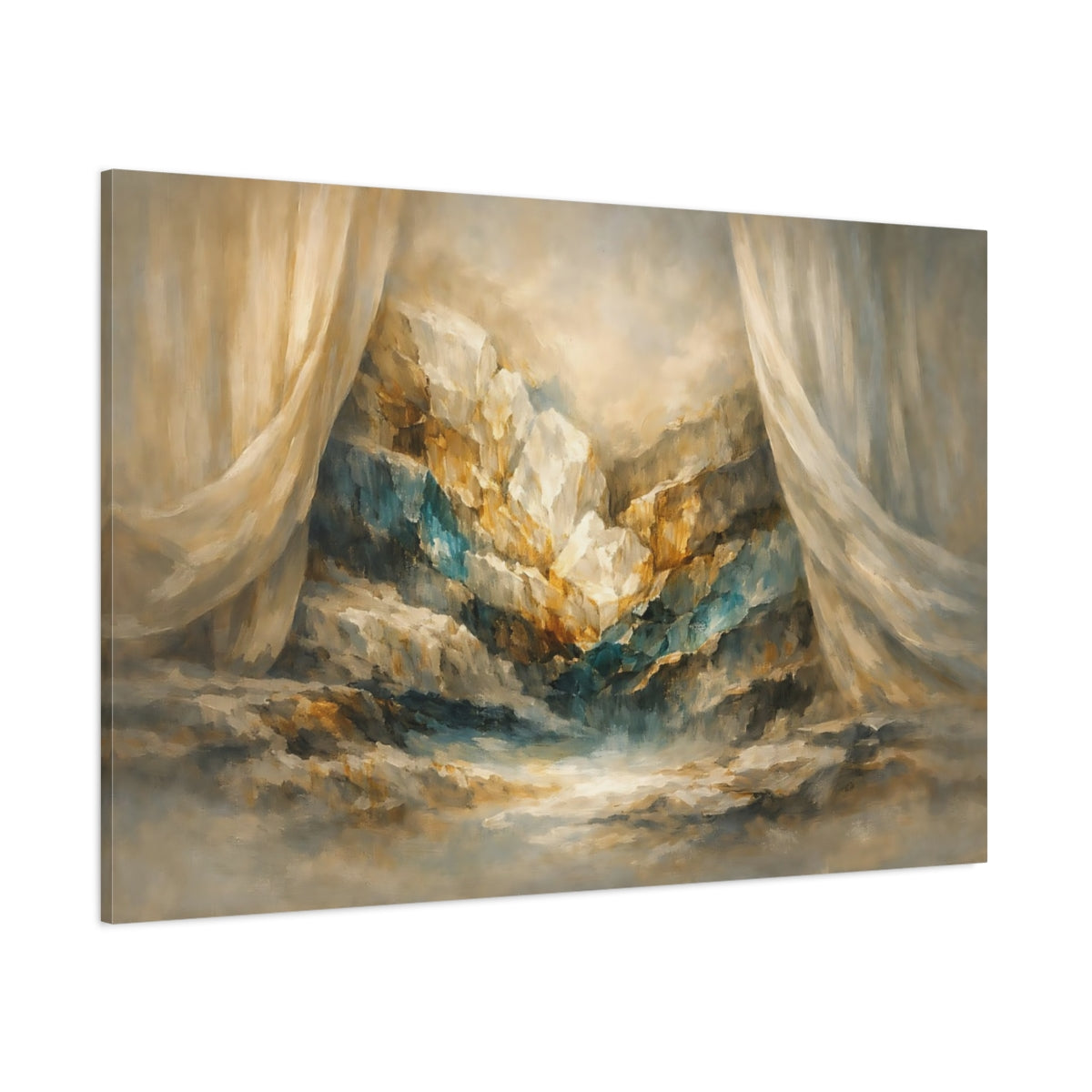 Main Mockup. Mineral Abstract Curtain Hard Light Cut shown as stretched canvas wall art
