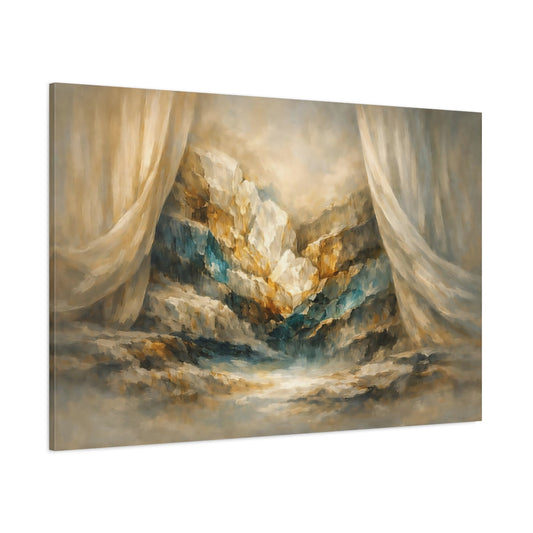 Main Mockup. Mineral Abstract Curtain Hard Light Cut shown as stretched canvas wall art