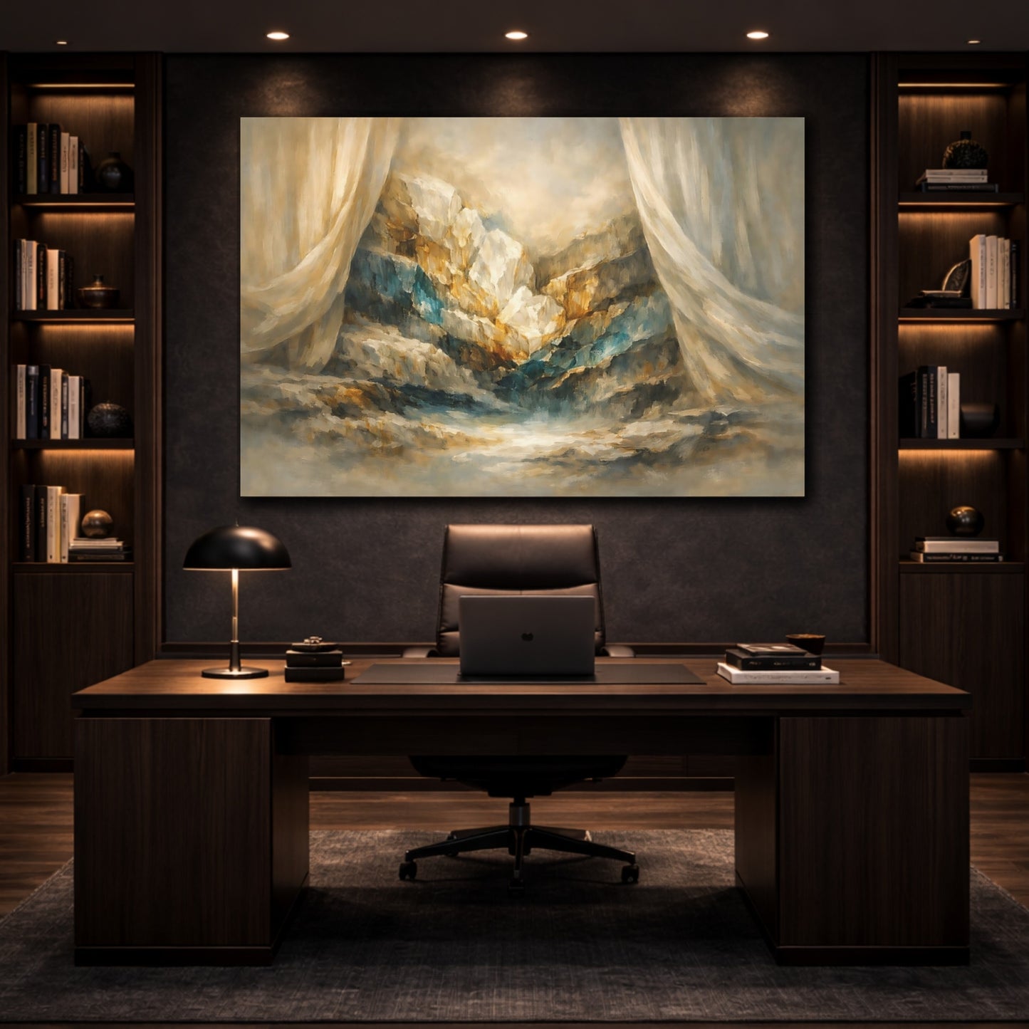Mockup 4. Mineral Abstract Curtain Hard Light Cut shown as stretched canvas wall art