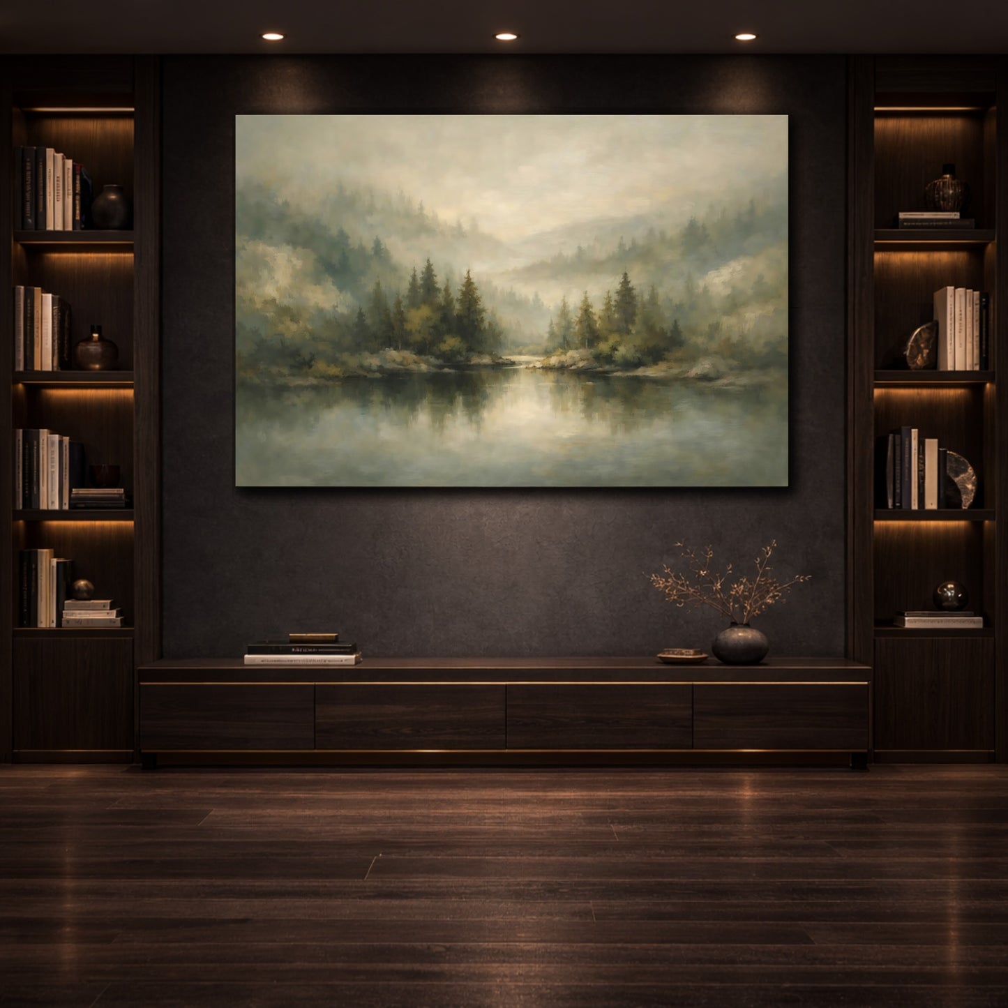 Mockup 3. Mineral Abstract Forest Depth Layered Scene shown as stretched canvas wall art