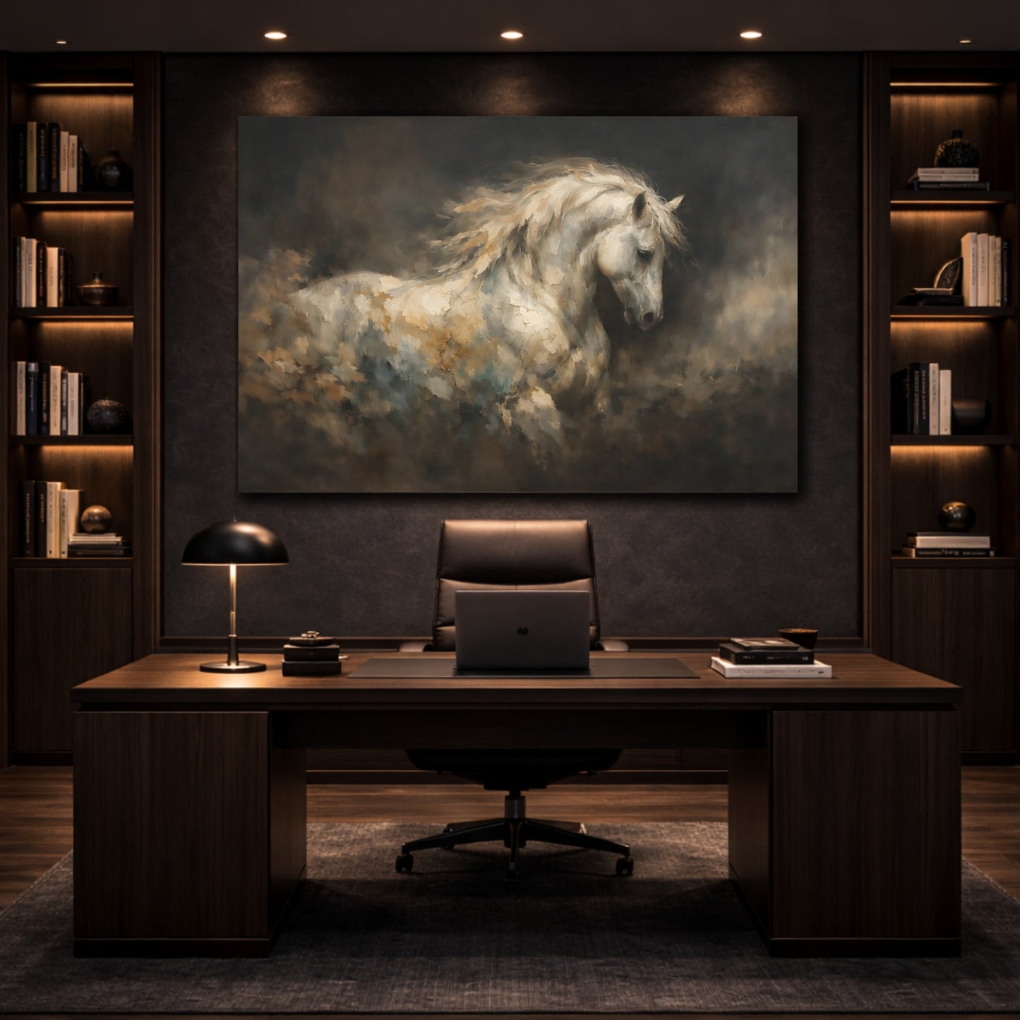 Mockup 4. Mineral Abstract Horse Dark Background Contrast shown as stretched canvas wall art