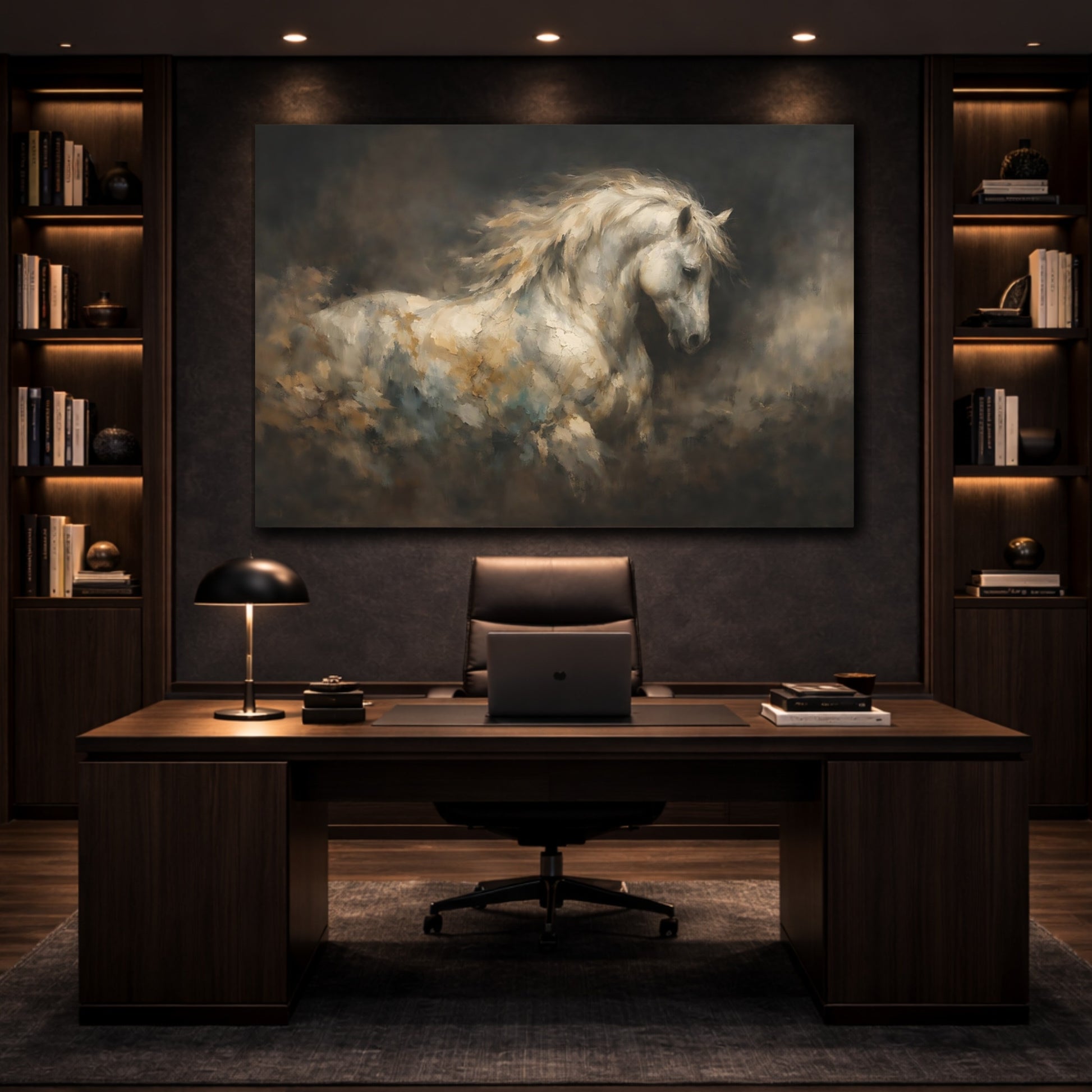Mockup 4. Mineral Abstract Horse Dark Background Contrast shown as stretched canvas wall art
