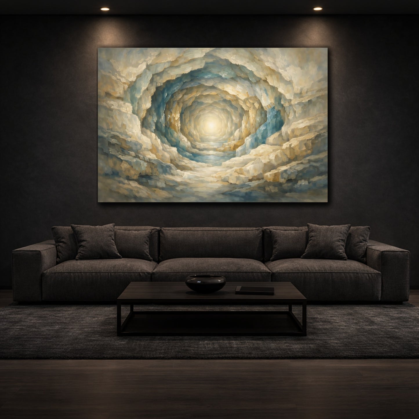 Mockup 2. Mineral Abstract Infinite Tunnel Illusion Composition shown as stretched canvas wall art