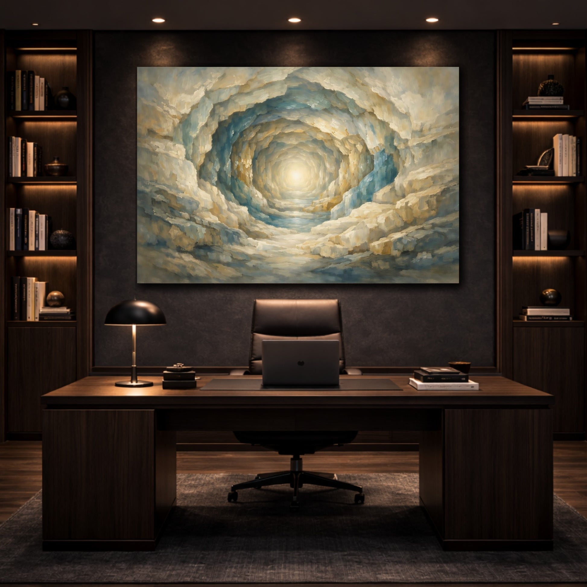 Mockup 4. Mineral Abstract Infinite Tunnel Illusion Composition shown as stretched canvas wall art