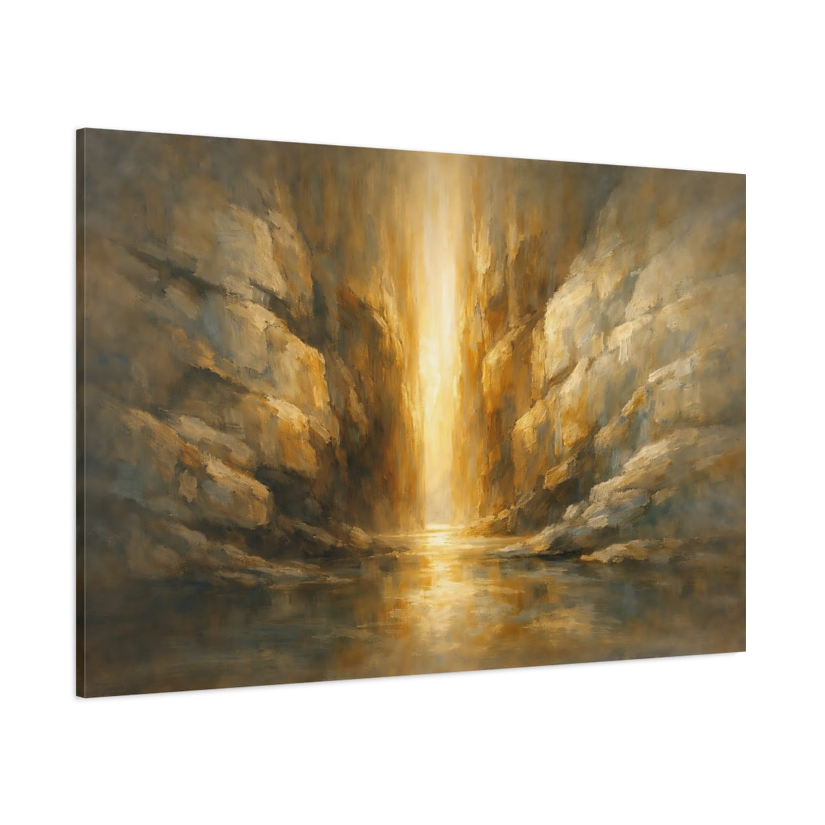 Main Mockup. Mineral Abstract Narrow Light Passage Scene shown as stretched canvas wall art